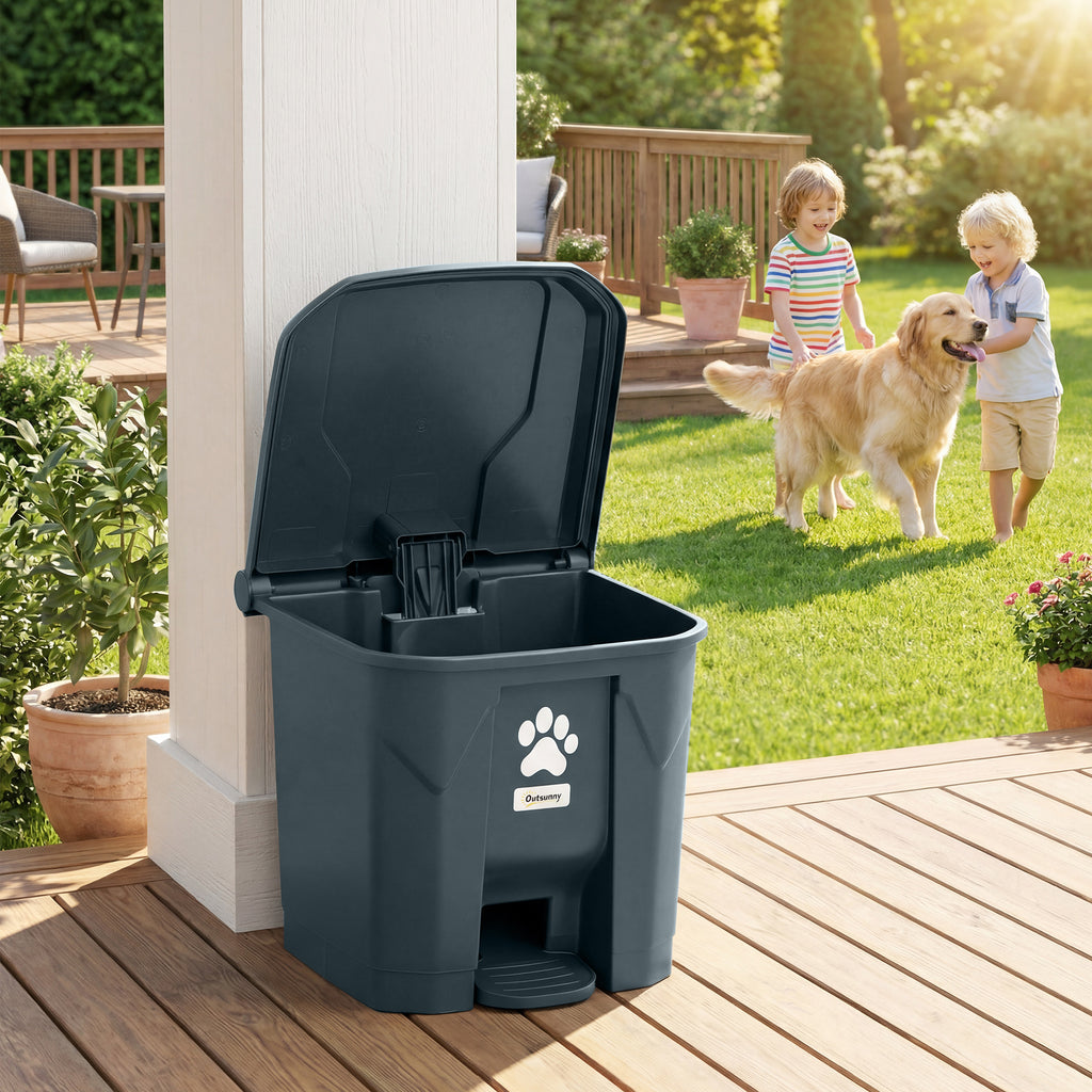 Dog Poop Outdoor Garbage Bin, 8 Gal Pet Waste Garbage Can with Lid and Pedal, Waterproof Plastic Trash Can, Dark Grey