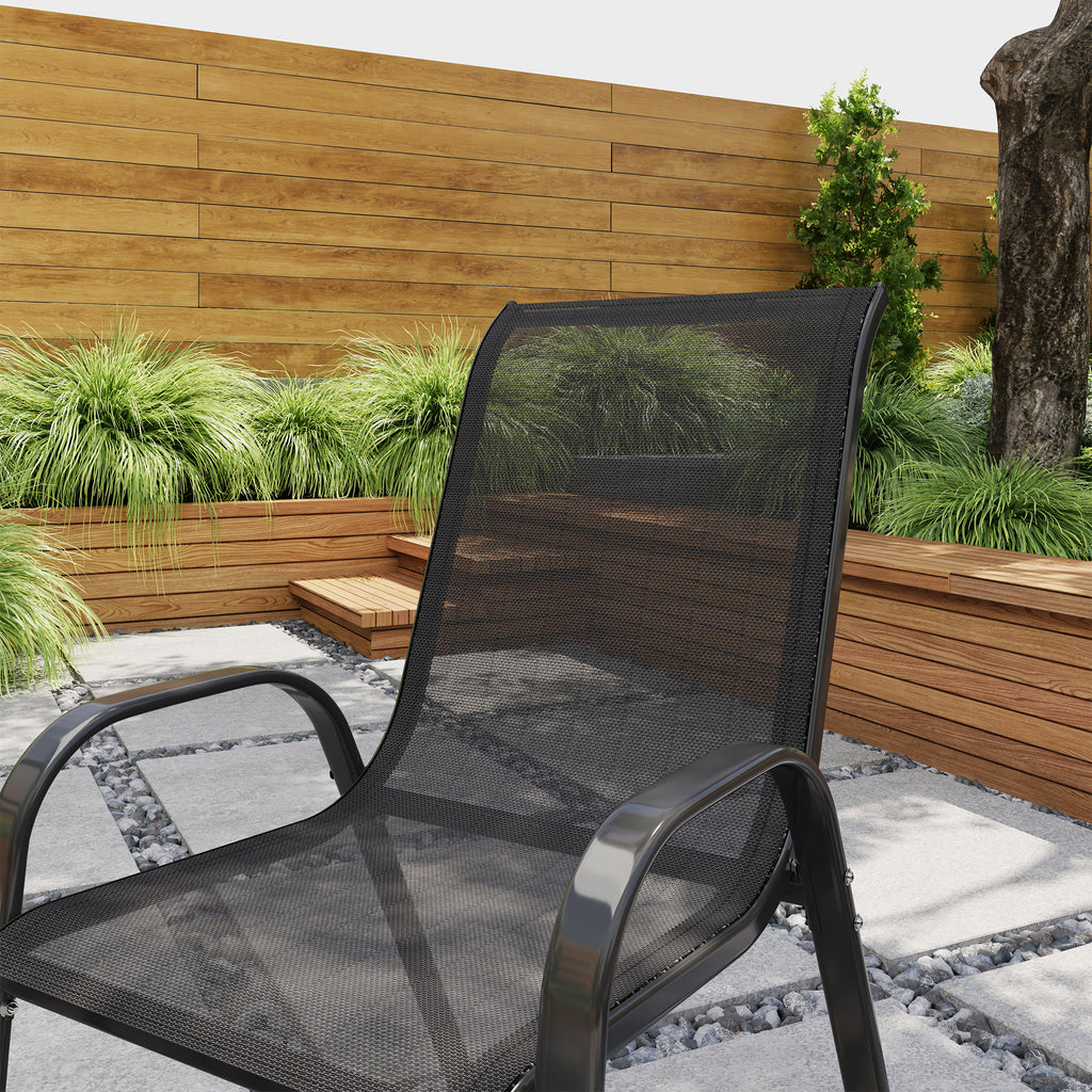 Set of 2 Outdoor Dining Chairs, Stackable Lawn Chairs with High Back, Breathable Mesh Seat for Garden Porch, Black