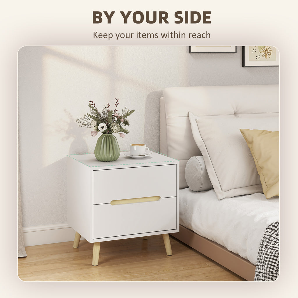 Nightstands Set of 2, Bedside Table with 2 Drawers, Modern Side End Table with Solid  Wood Legs for Bedroom, White