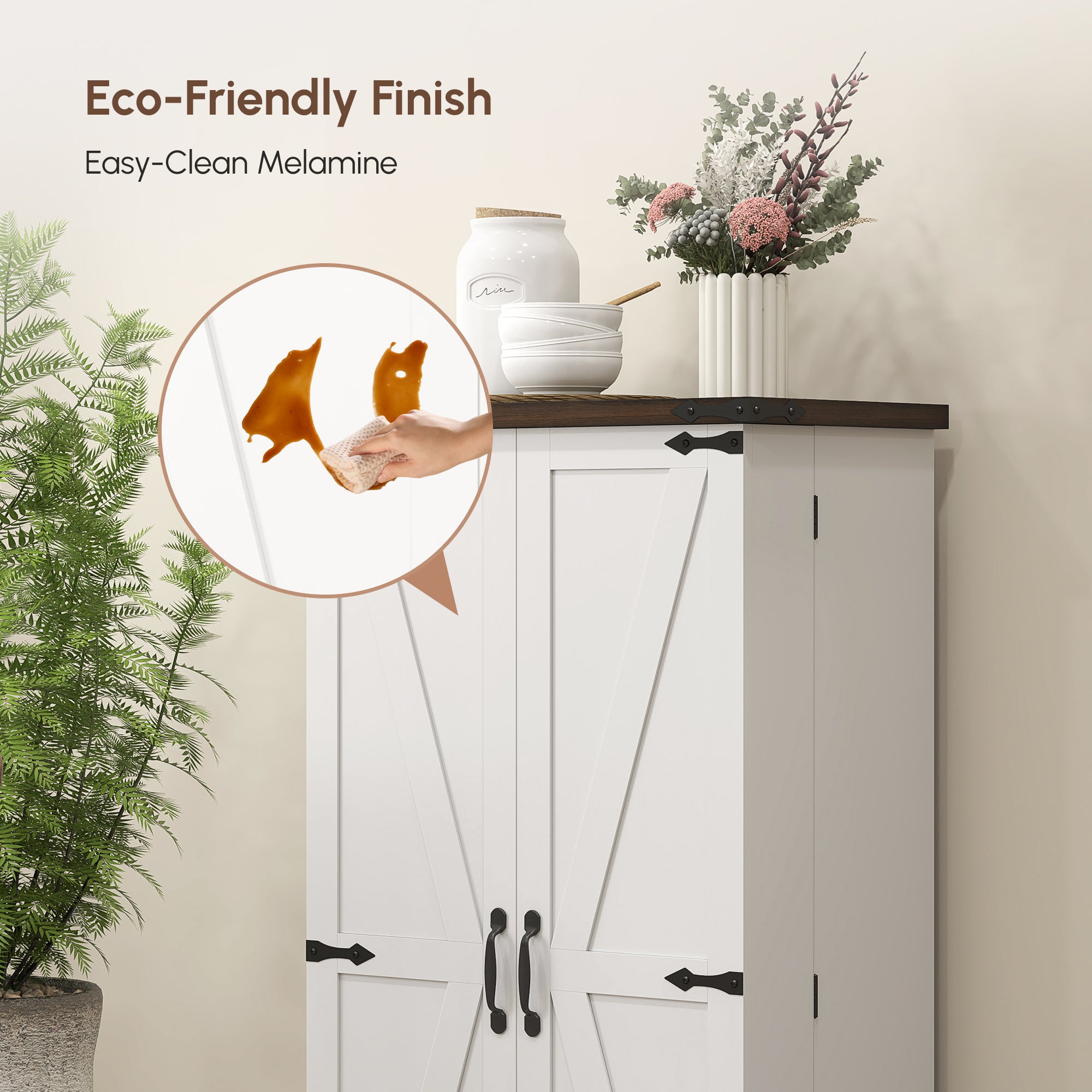 47" Kitchen Pantry Storage Cabinet, Farmhouse Kitchen Pantry Cabinet with Adjustable Shelves and Door Shelves, White