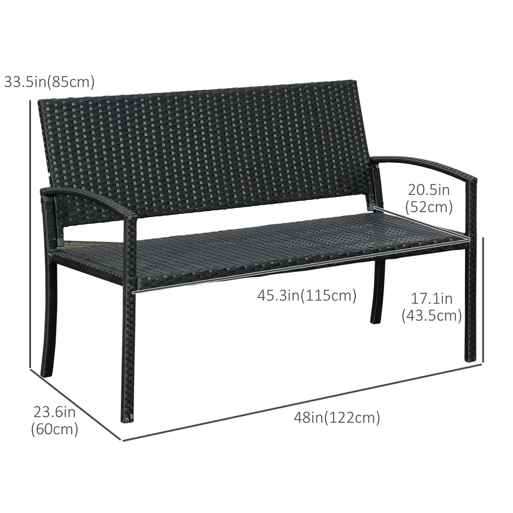 Rattan Wicker Loveseat Garden Bench Hand Woven Portable Backyard Black