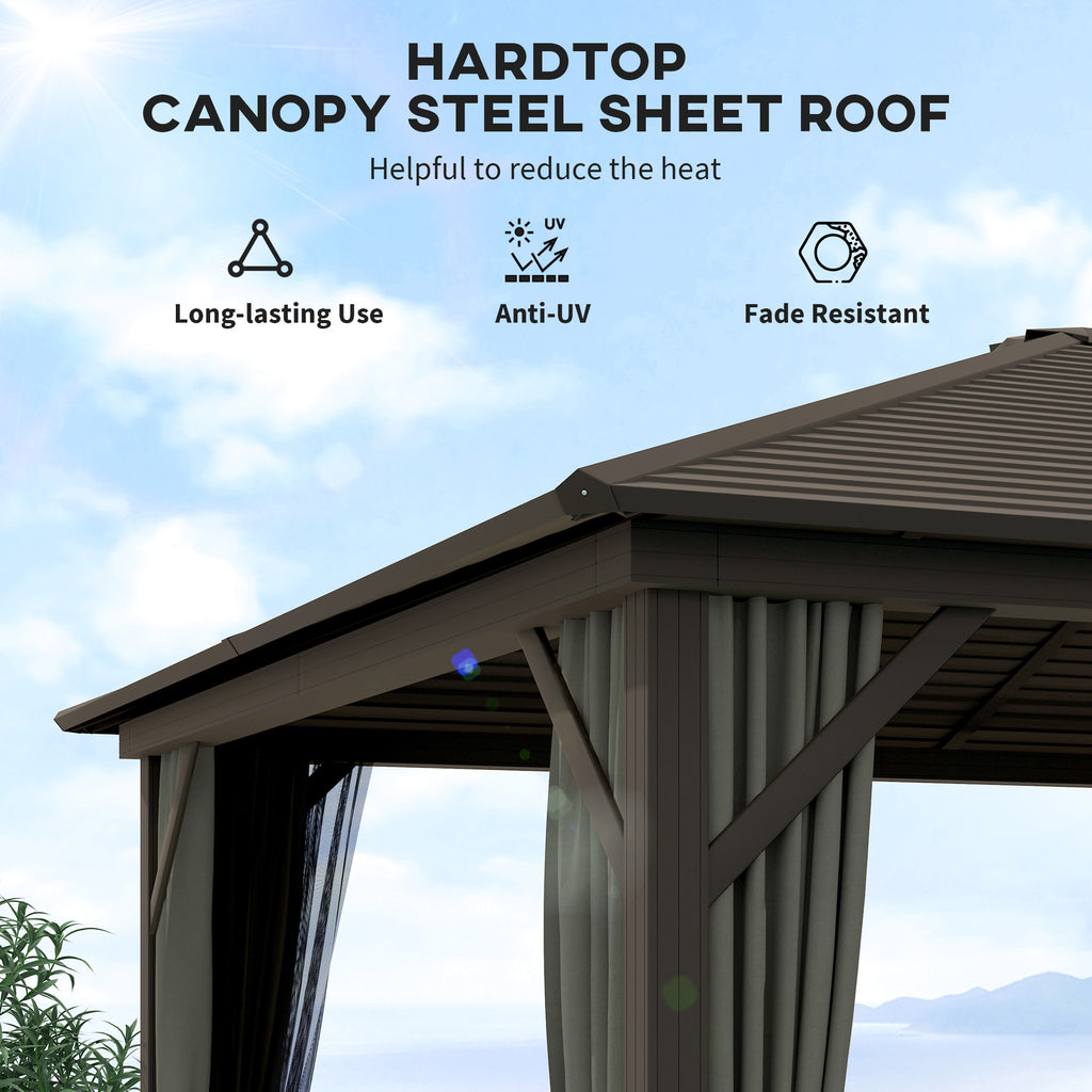 10' x 12' Deluxe Hardtop Gazebo with Metal Roof, Aluminum Frame Patio Gazebo Garden Sun Shelter Outdoor Pavilion with Curtains and Netting, Grey