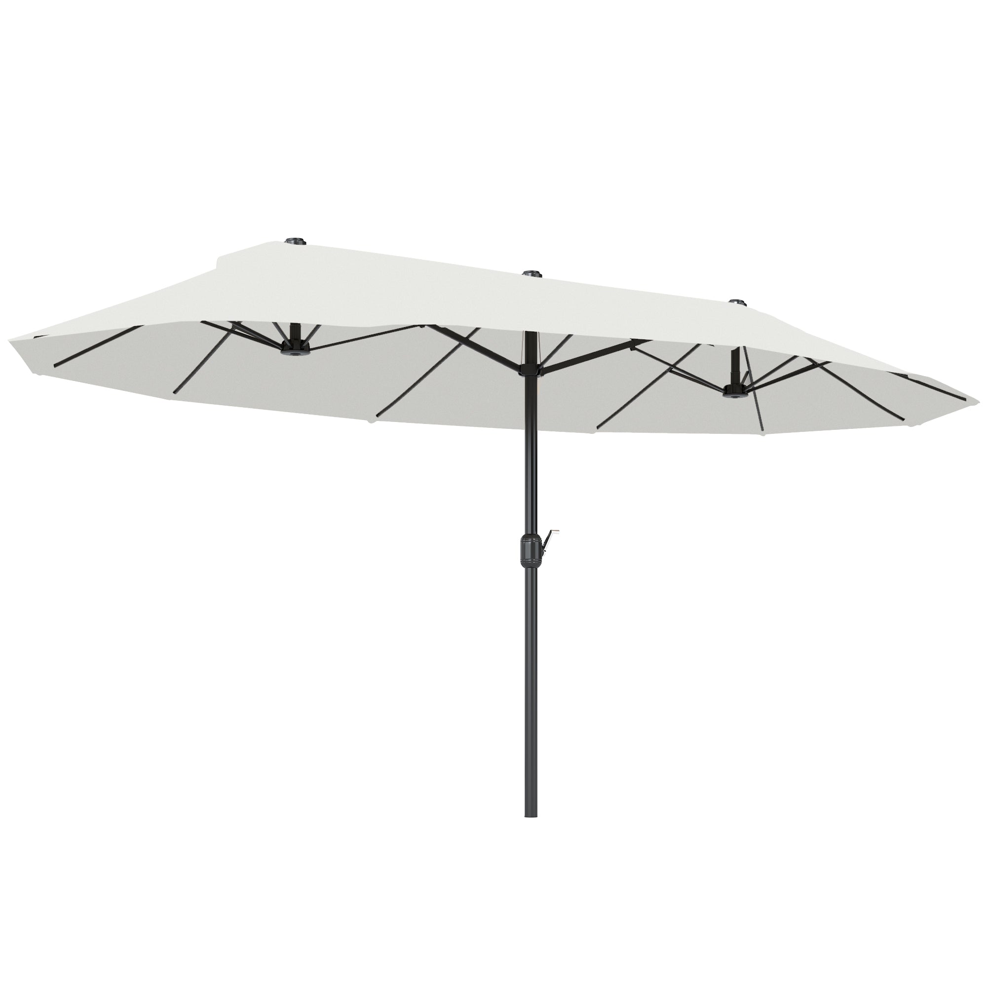 15' Outdoor Patio Umbrella with Twin Canopy Sunshade Steel Table Umbrella with Lift Crank Beige