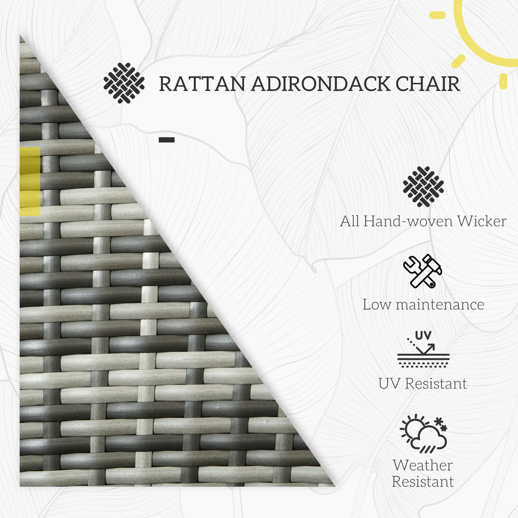 Patio Wicker Adirondack Chair, Outdoor PE Rattan Fire Pit Chair, Muskoka Chair w/ Soft Cushions, Tall Curved Backrest and Comfortable Armrests for Deck Garden, Grey