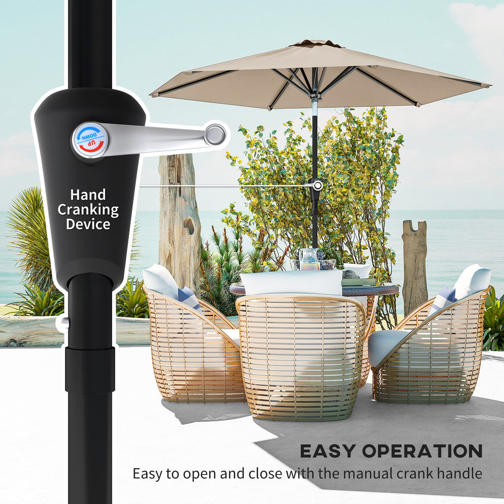 Patio Sun Umbrella, Outdoor Parasol with 6 Ribs, Khaki