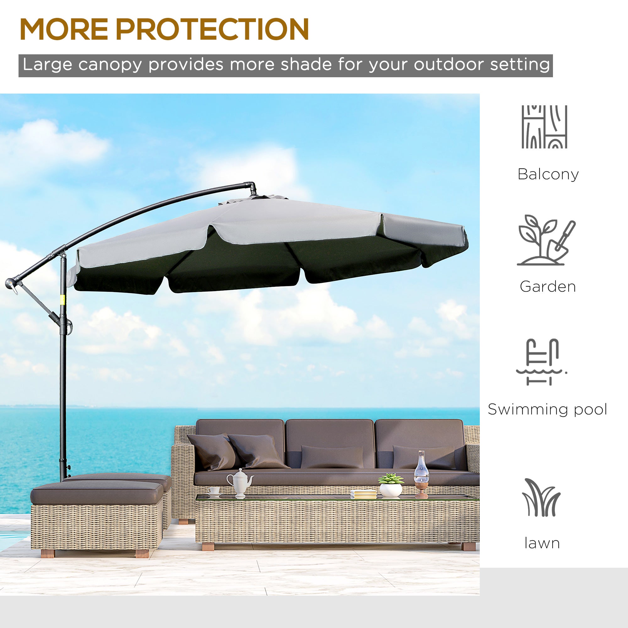 11FT Offset Hanging Patio Umbrella Cantilever Umbrella with Easy Tilt Adjustment, Cross Base and 8 Ribs for Backyard, Poolside, Lawn and Garden, Dark Grey