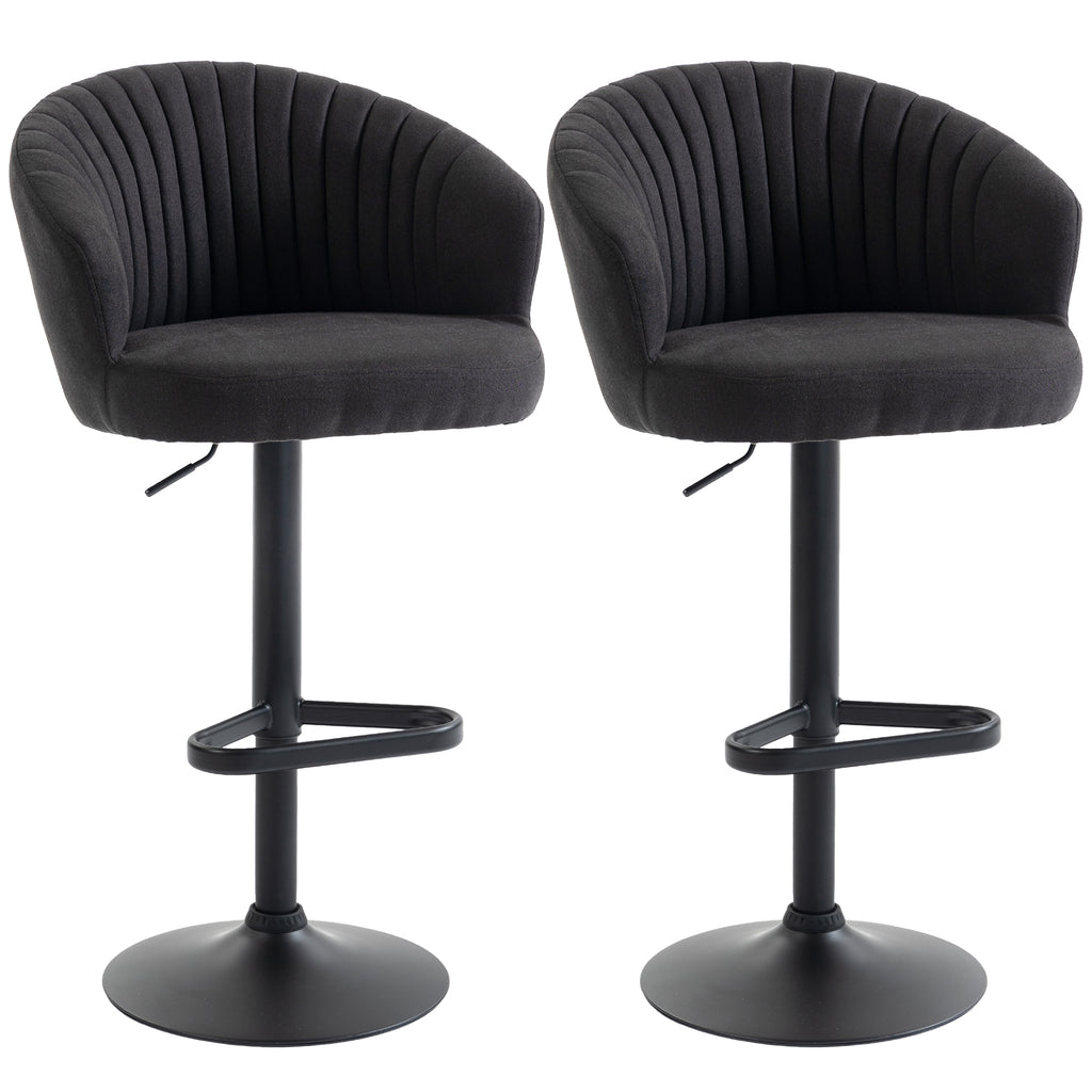 Adjustable Bar Stools Set of 2, Upholstered Kitchen Stools with Swivel Seat, Steel Frame, Footrest, â€ŽBlack