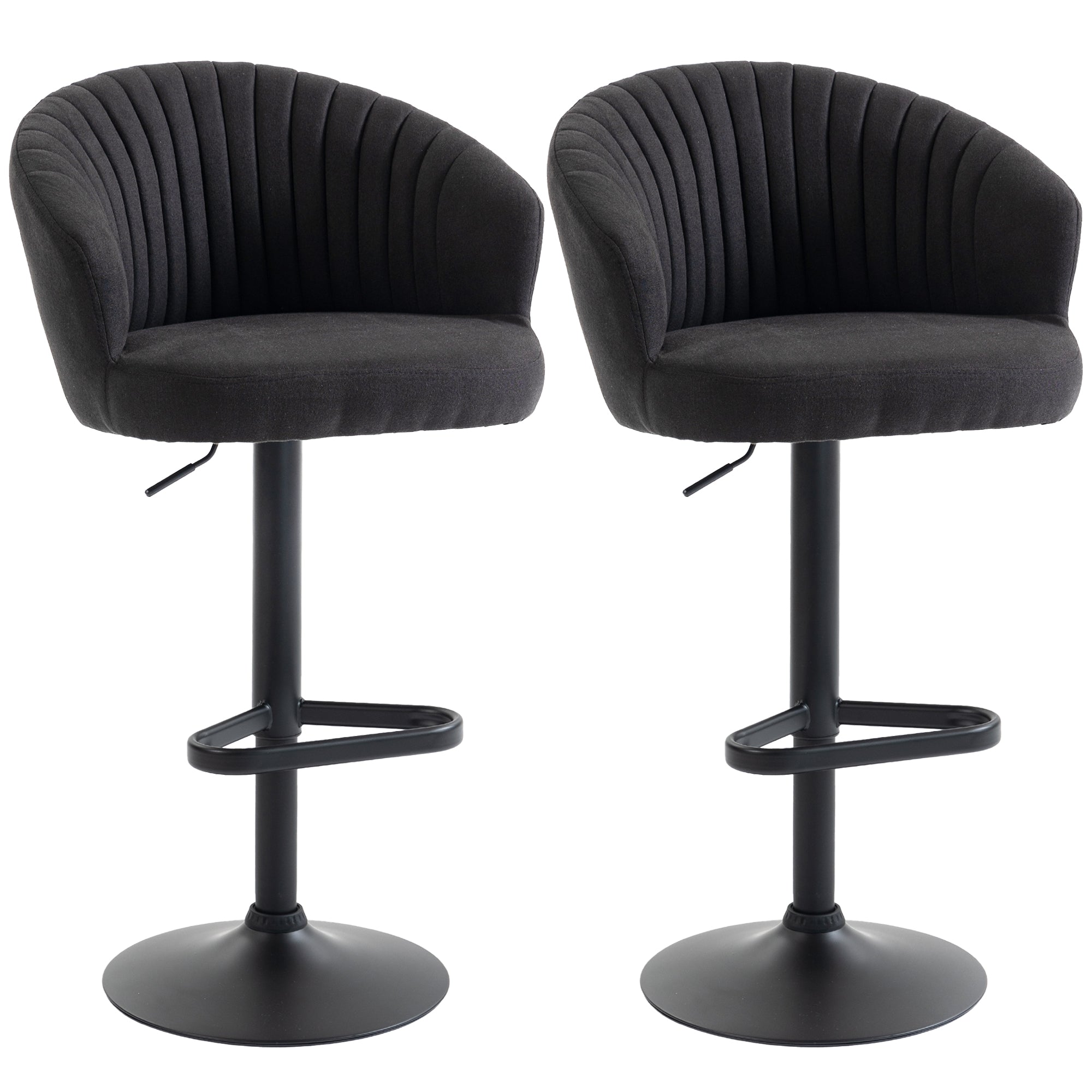 Adjustable Bar Stools Set of 2, Upholstered Kitchen Stools with Swivel Seat, Steel Frame, Footrest, â€ŽBlack