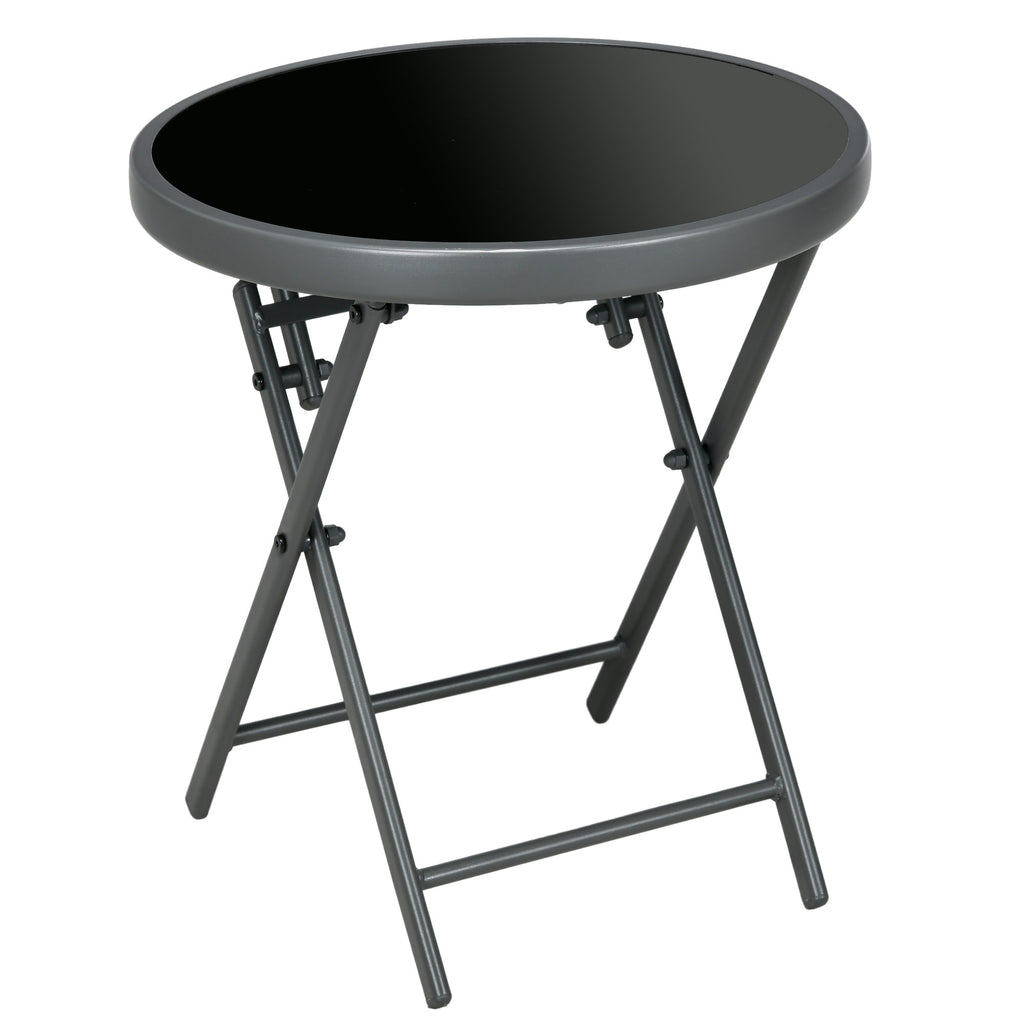 18" Outdoor Round Folding Table, Garden Side Table with Tempered Glass Top for Camping, Party, Weddings, Black