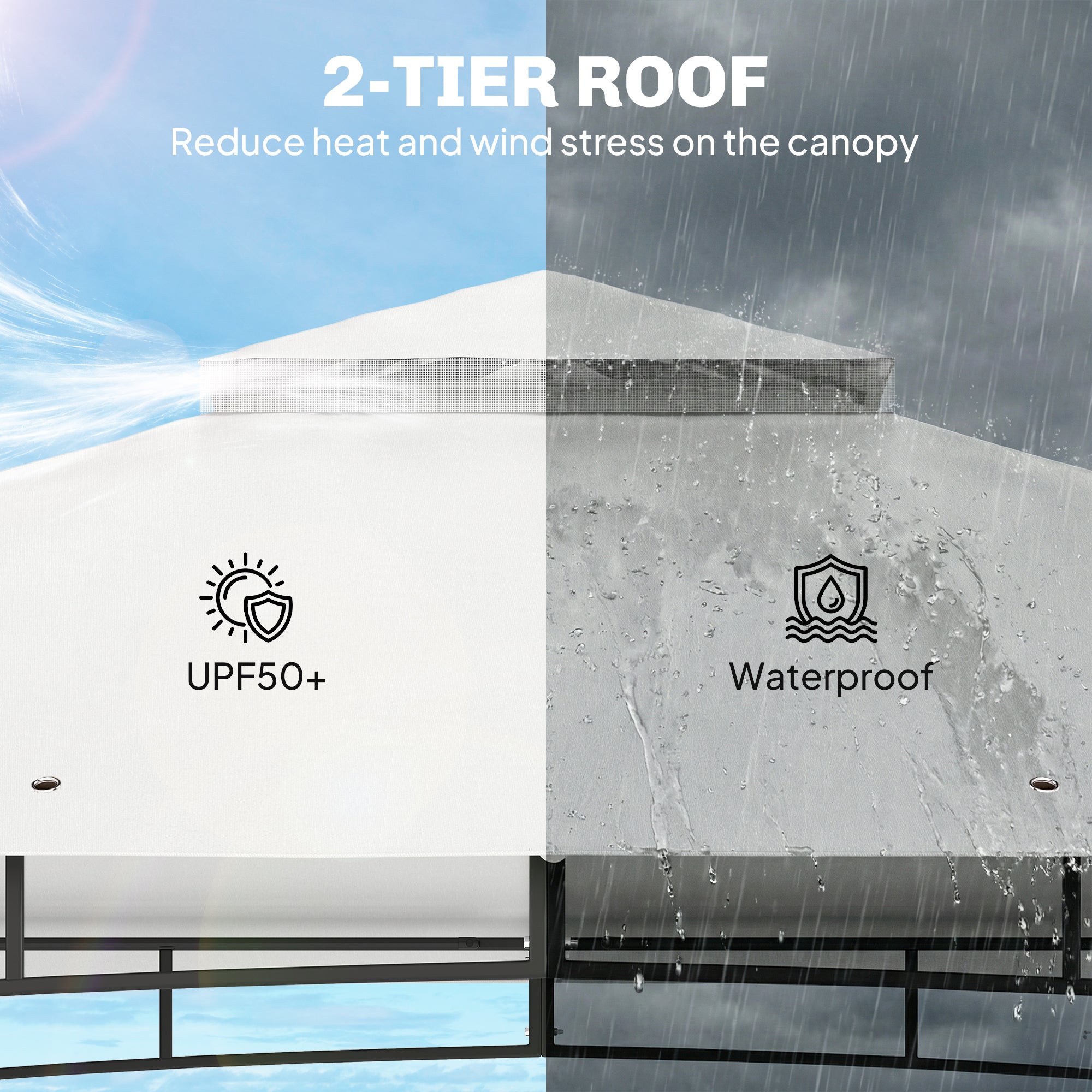 10' x 12' Patio Gazebo, UPF50+ Double Roof Outdoor Gazebo Canopy Shelter with Netting for Backyard, Patio, Cream White