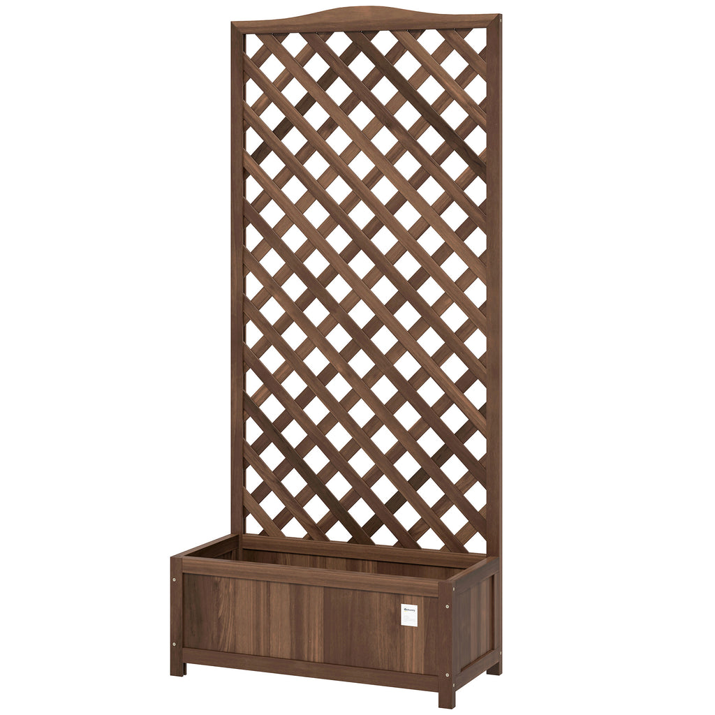 Wood Planter with Trellis, Raised Garden Bed to Grow Vegetables for Backyard, 30" x 14" x 67", Dark Brown