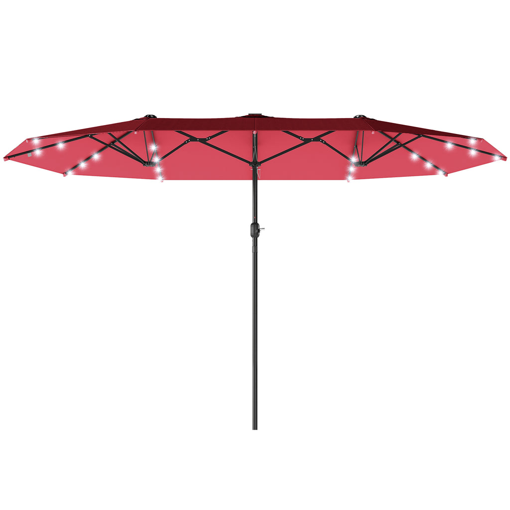 173.2" Double-Sided Sun Umbrella Garden Parasol Patio Sun Shade Outdoor with LED Solar Light, No Base Included, Wine Red