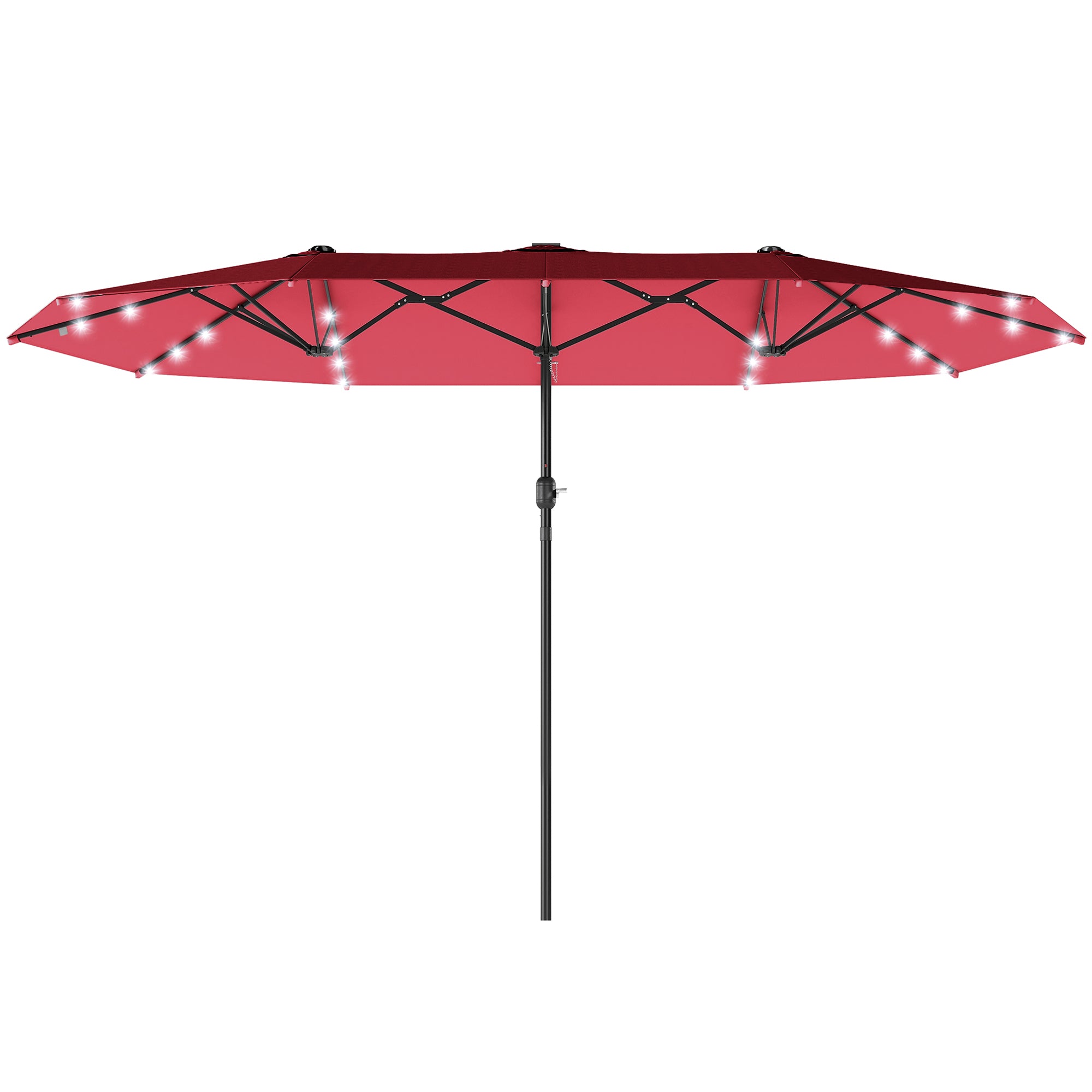 173.2" Double-Sided Sun Umbrella Garden Parasol Patio Sun Shade Outdoor with LED Solar Light, No Base Included, Wine Red