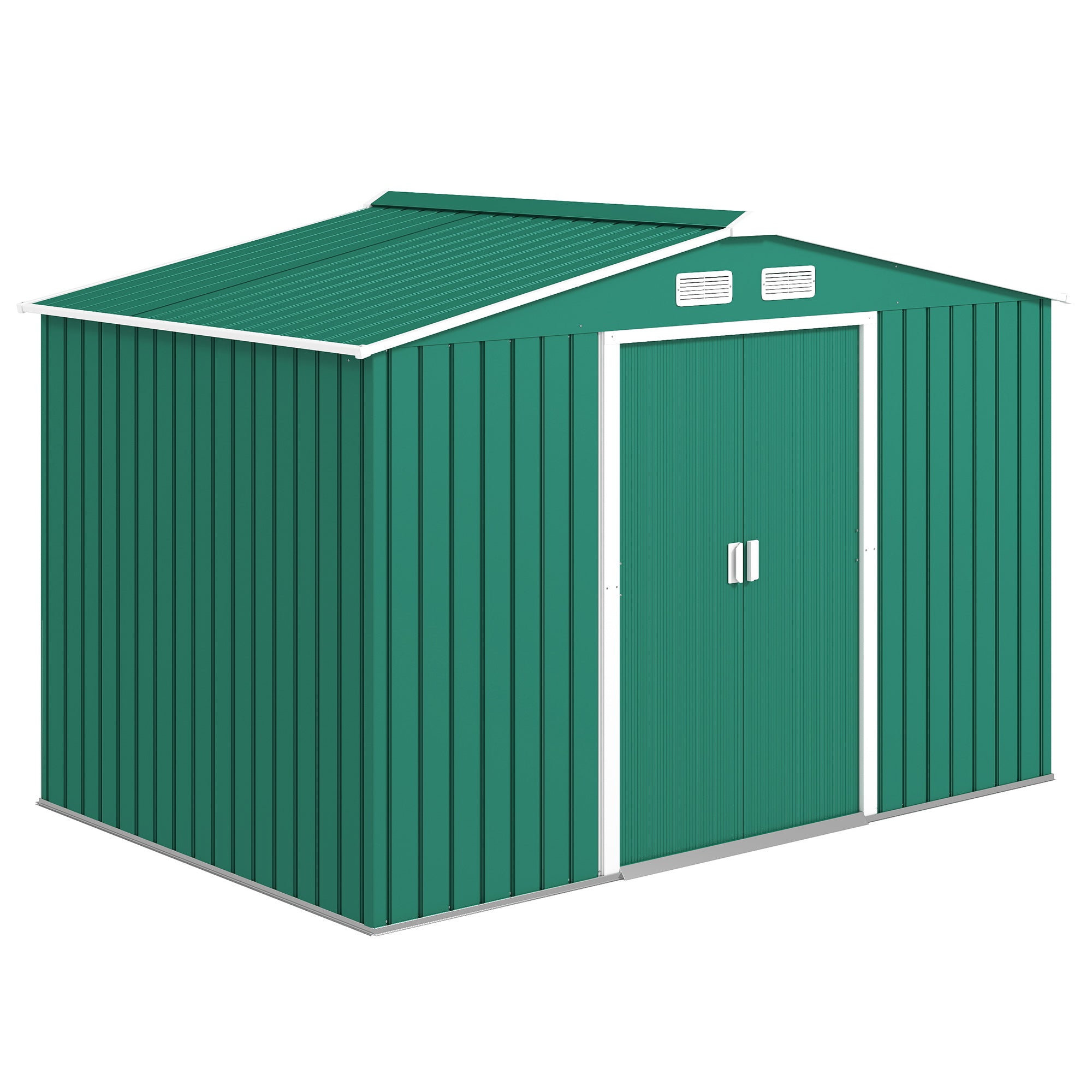 9.1' x 6.4' x 6.3' Garden Storage Shed w/ Foundation Kit Metal Tool Storage House w/ Double Doors Green