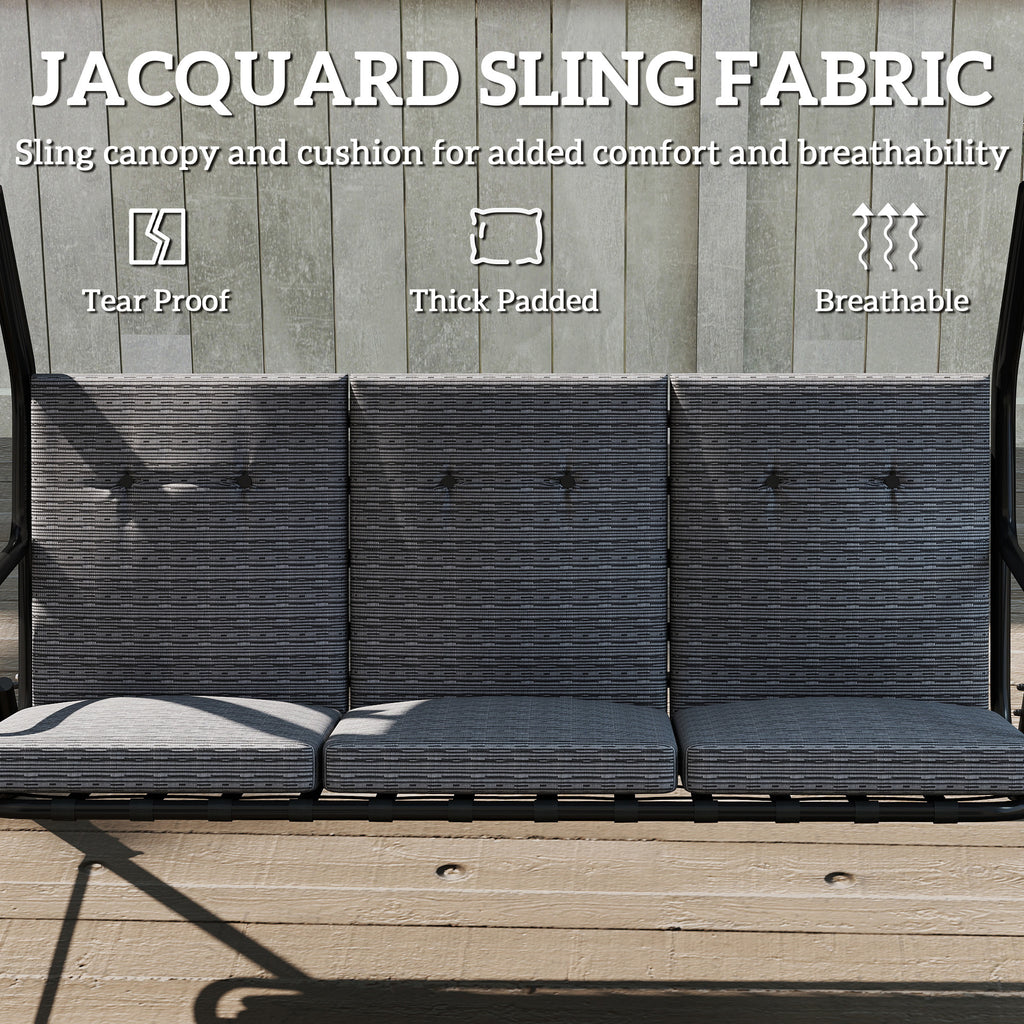 3-Person Porch Swing Chair, Patio Swing Bench with Adjustable Canopy, Removable Thicken Cushion, Black