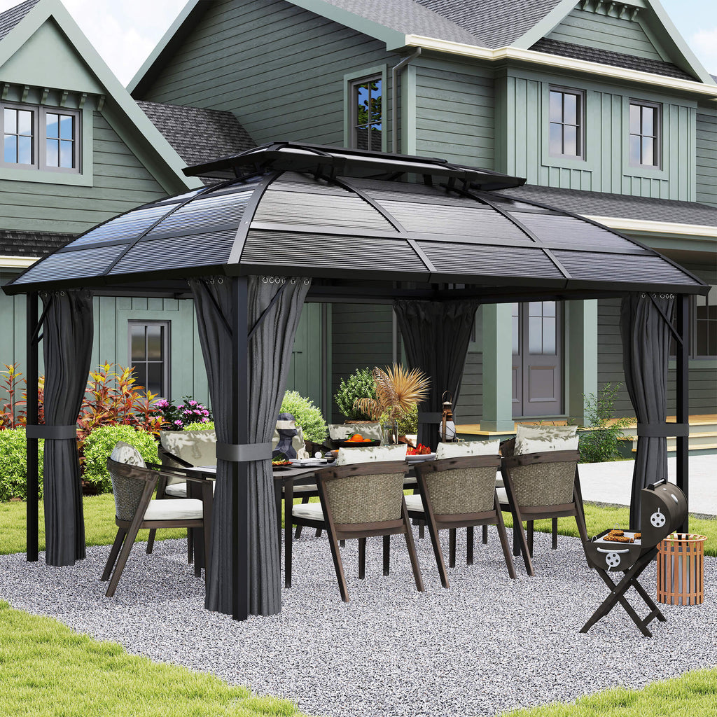13' x 10' Patio Gazebo, Double Roof Outdoor Gazebo Canopy Shelter with Curtains and Aluminium Frame for Garden, Black