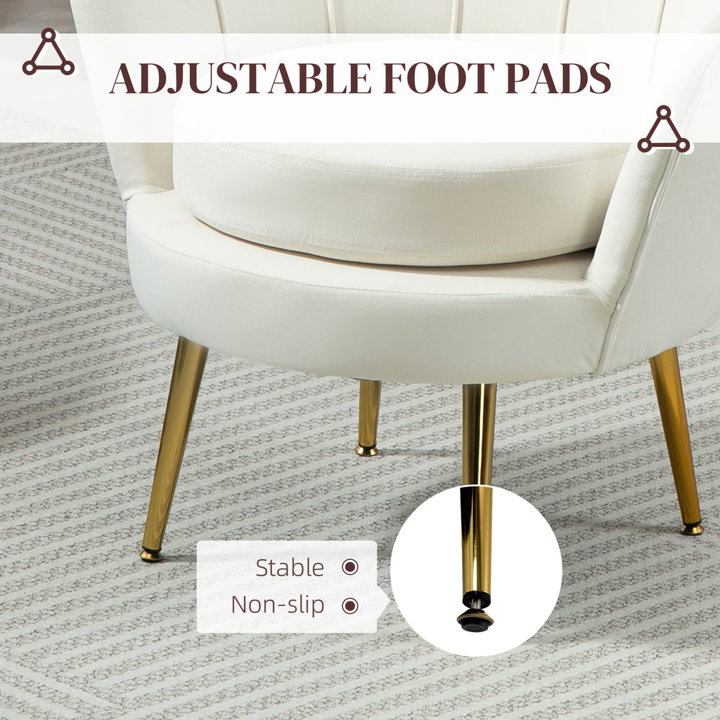 Modern Accent Chair, Velvet-Touch Fabric Leisure Club Chair with Gold Metal Legs for Bedroom, Cream White