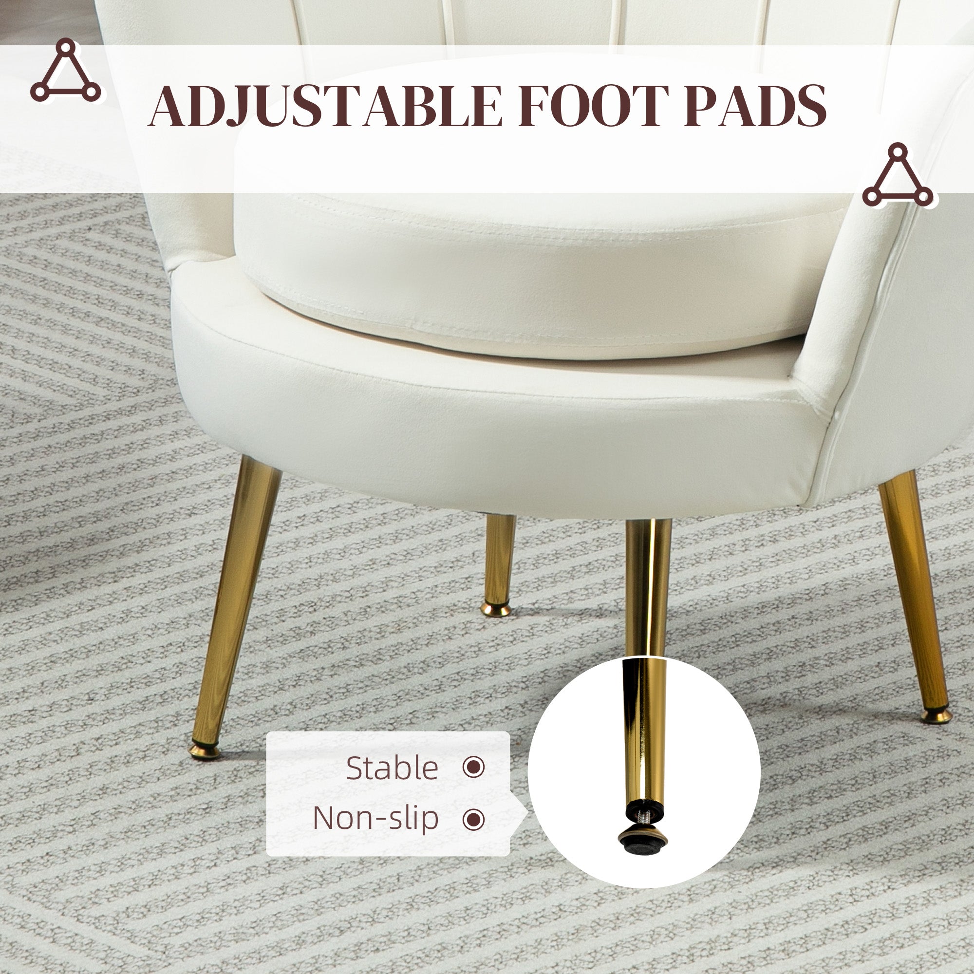 Modern Accent Chair, Velvet-Touch Fabric Leisure Club Chair with Gold Metal Legs for Bedroom, Cream White