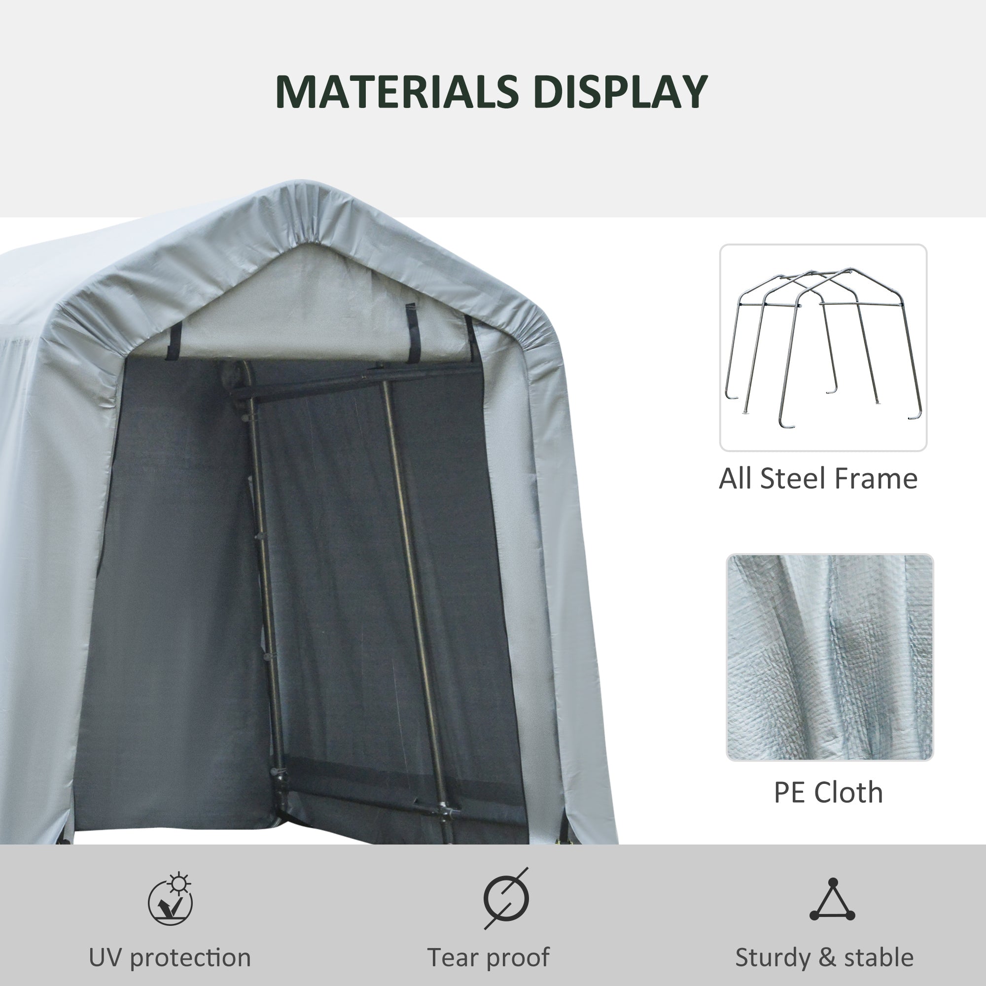 8' x 6' Carport with Sidewalls and Roll-up Door, Outdoor Storage Shelter for Motorcycle and Car, Grey