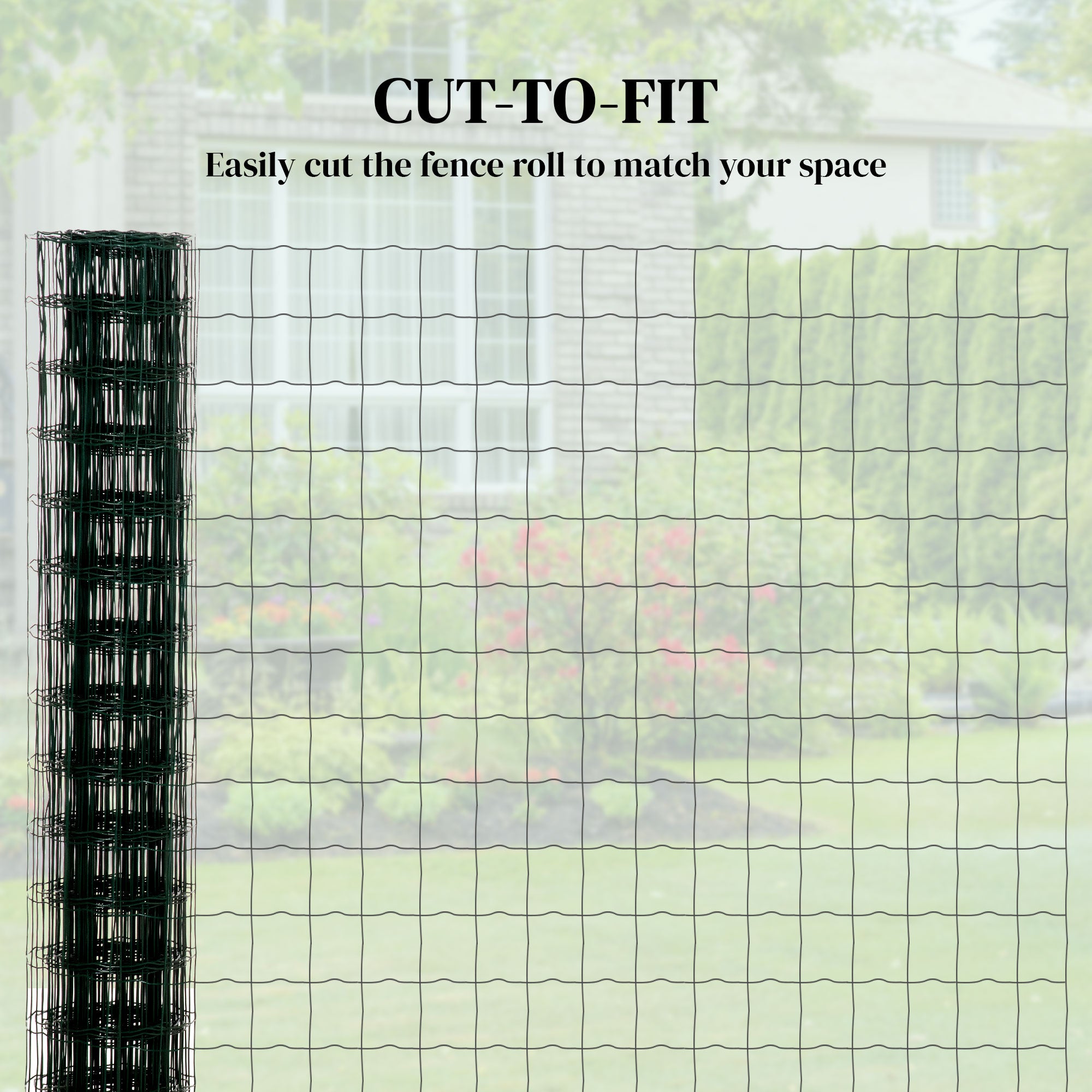 Garden Fence Barrier, Welded Fence Roll, Includes Posts & Support Braces, Green Plastic-Coated Steel