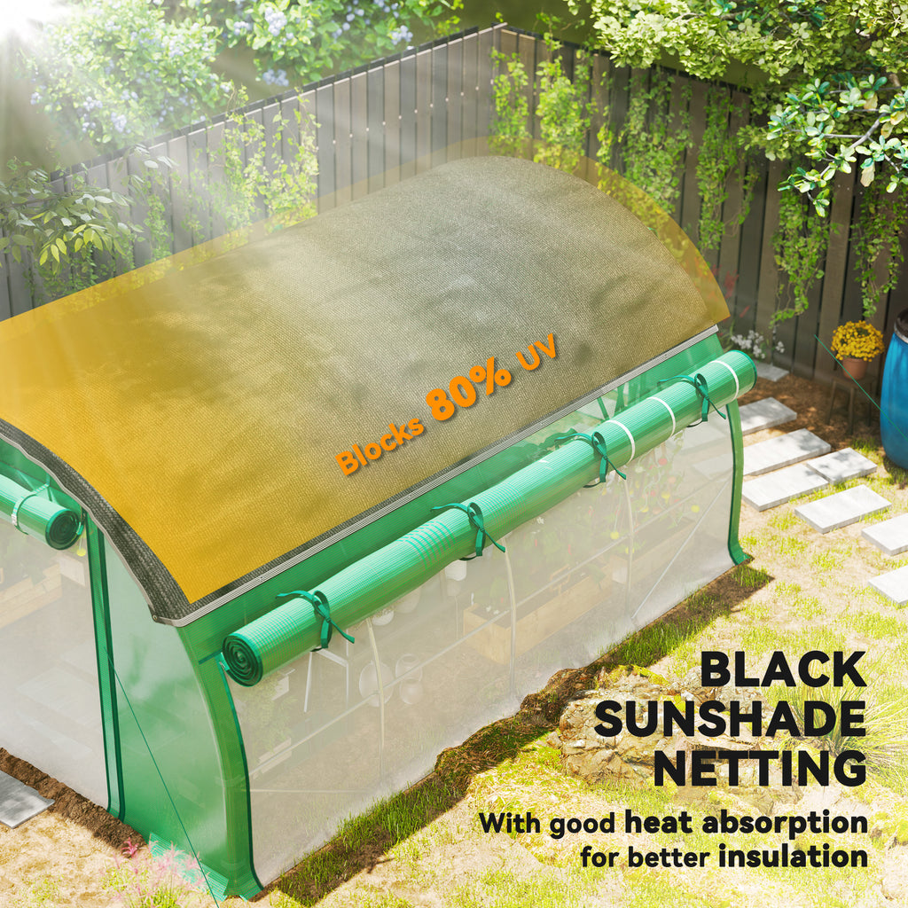 Walk-in Tunnel Greenhouse, Plant Hot House with Sunshade Net, Roll-up Mesh Sidewalls, 2 Doors, 10' x 13' x 6.5' , Green