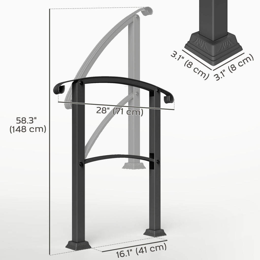 1-3 Step Handrails for Outdoor Steps, Porch Deck Railing, Metal Outdoor Stair Railing with Installation Kit, Black
