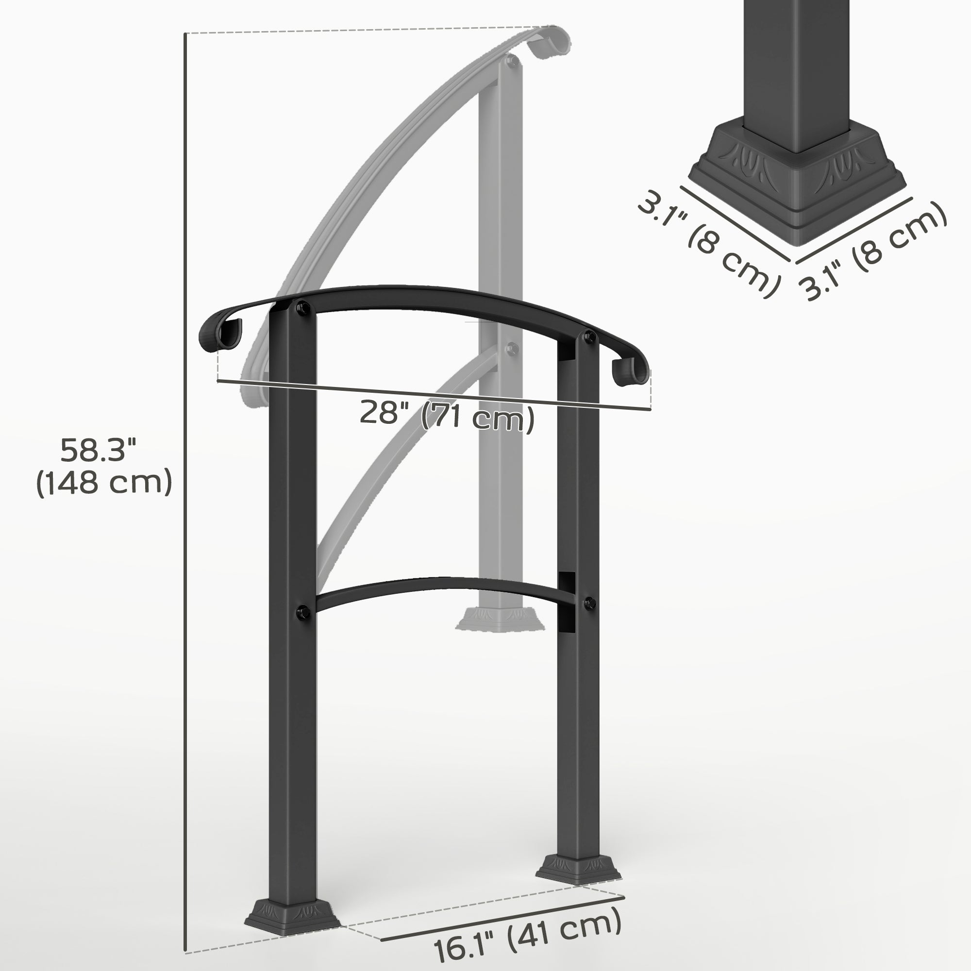 1-3 Step Handrails for Outdoor Steps, Porch Deck Railing, Metal Outdoor Stair Railing with Installation Kit, Black