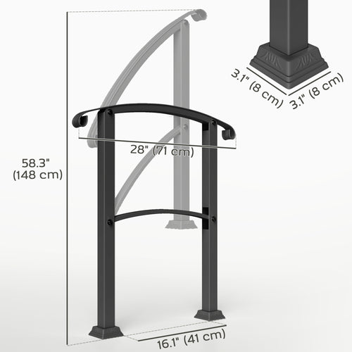 1-3 Step Handrails for Outdoor Steps, Porch Deck Railing, Metal Outdoor Stair Railing with Installation Kit, Black