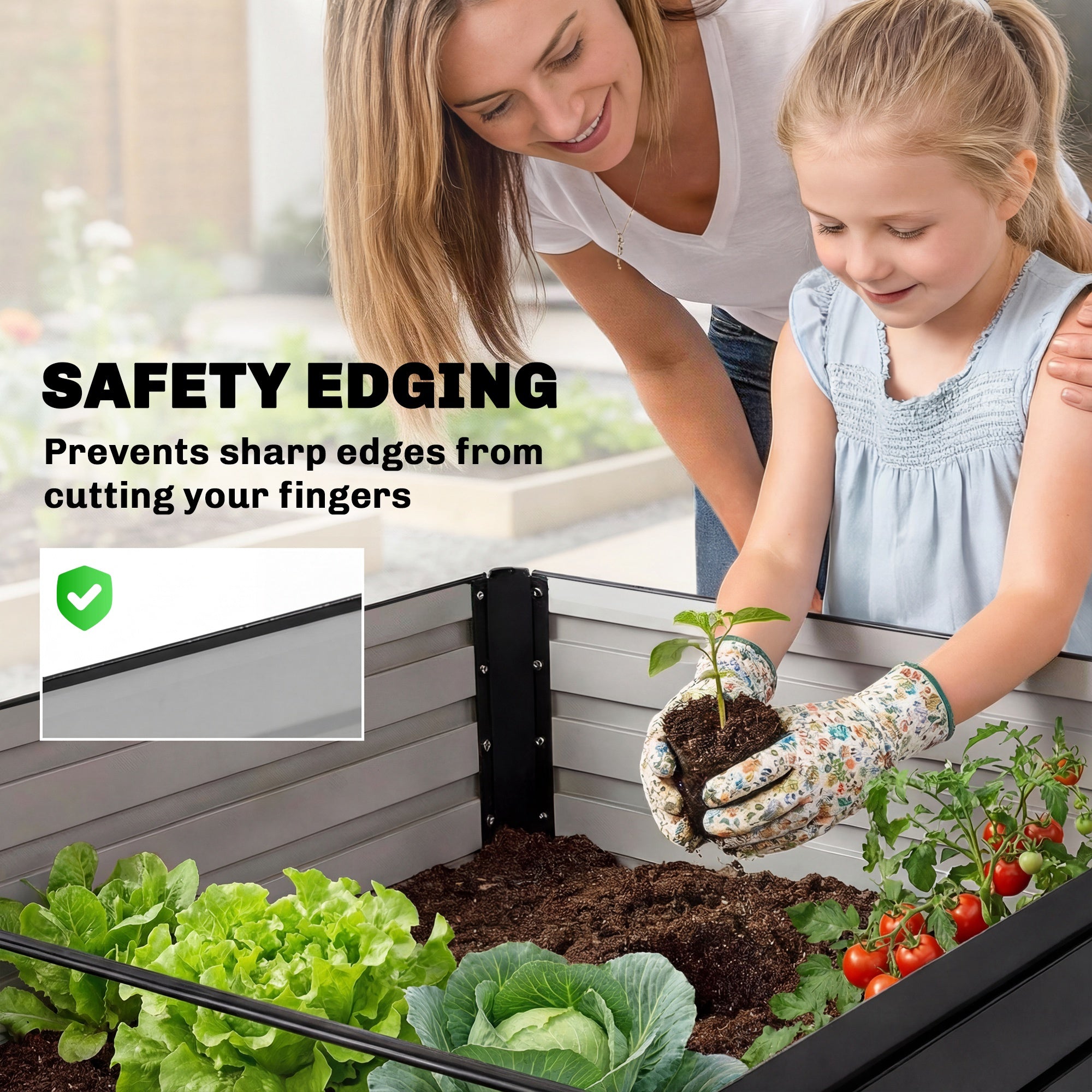 5' x 3' x 2' Raised Garden Bed, Galvanized Planter Box for Growing Flowers, Herbs and Vegetables, Black
