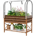 Raised Garden Bed with Cover, Metal Elevated Planter Box with Bottom Shelf and Liner, Dark Brown Wood Effect