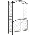 7FT Metal Garden Arch with Gate Climbing Planter Frame Backyard Decor for Vines Morning Glory Black