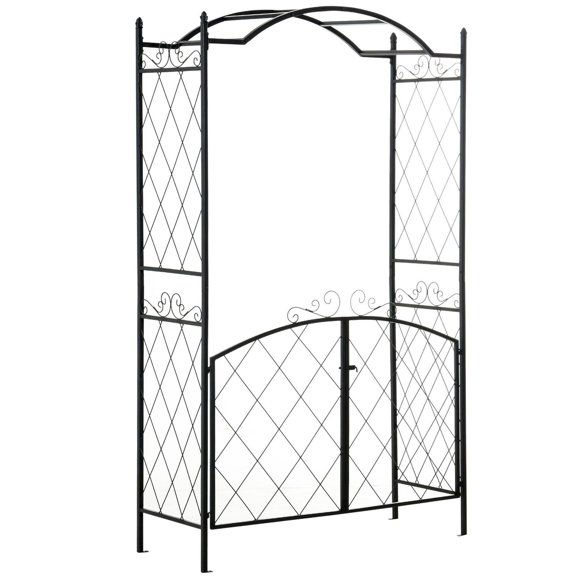 7FT Metal Garden Arch with Gate Climbing Planter Frame Backyard Decor for Vines Morning Glory Black