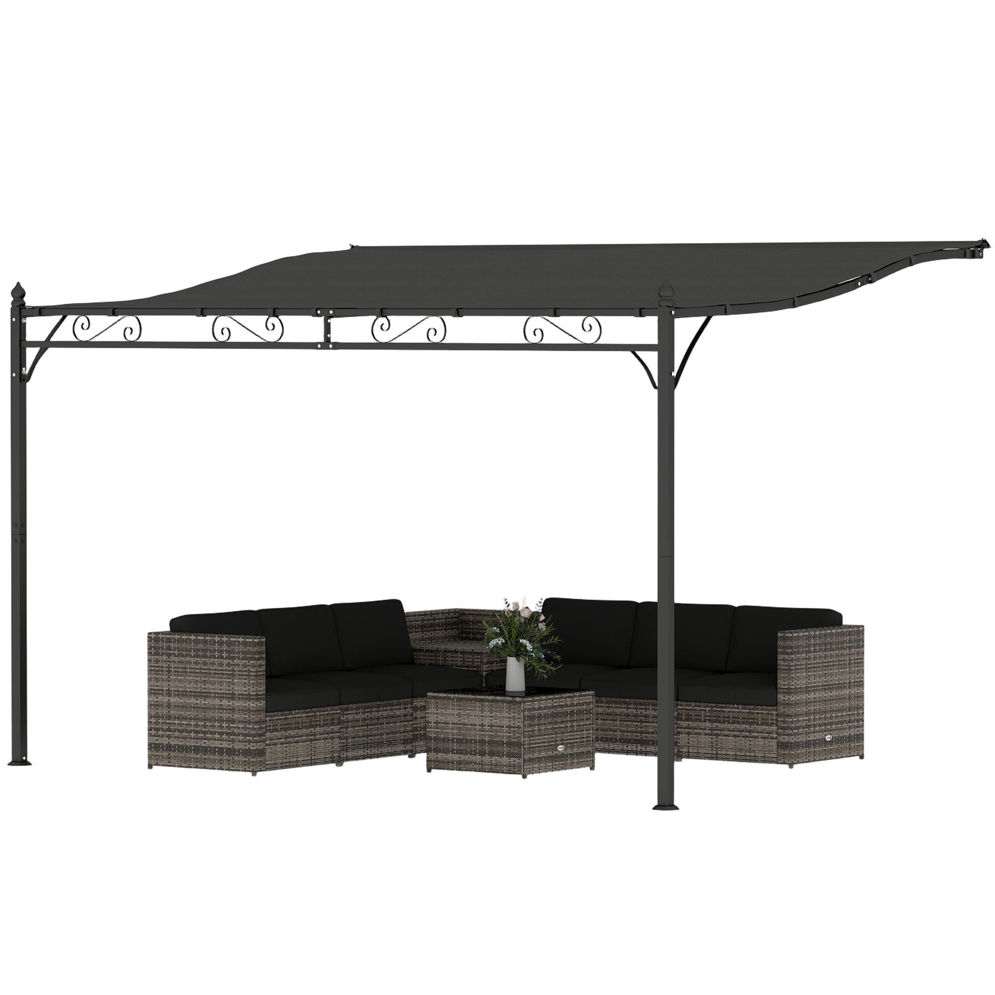 11.5' x 8.2' Outdoor Pergola, Wall Mounted Lean to Pergola with Metal Frame, UPF30+, Garden Gazebo