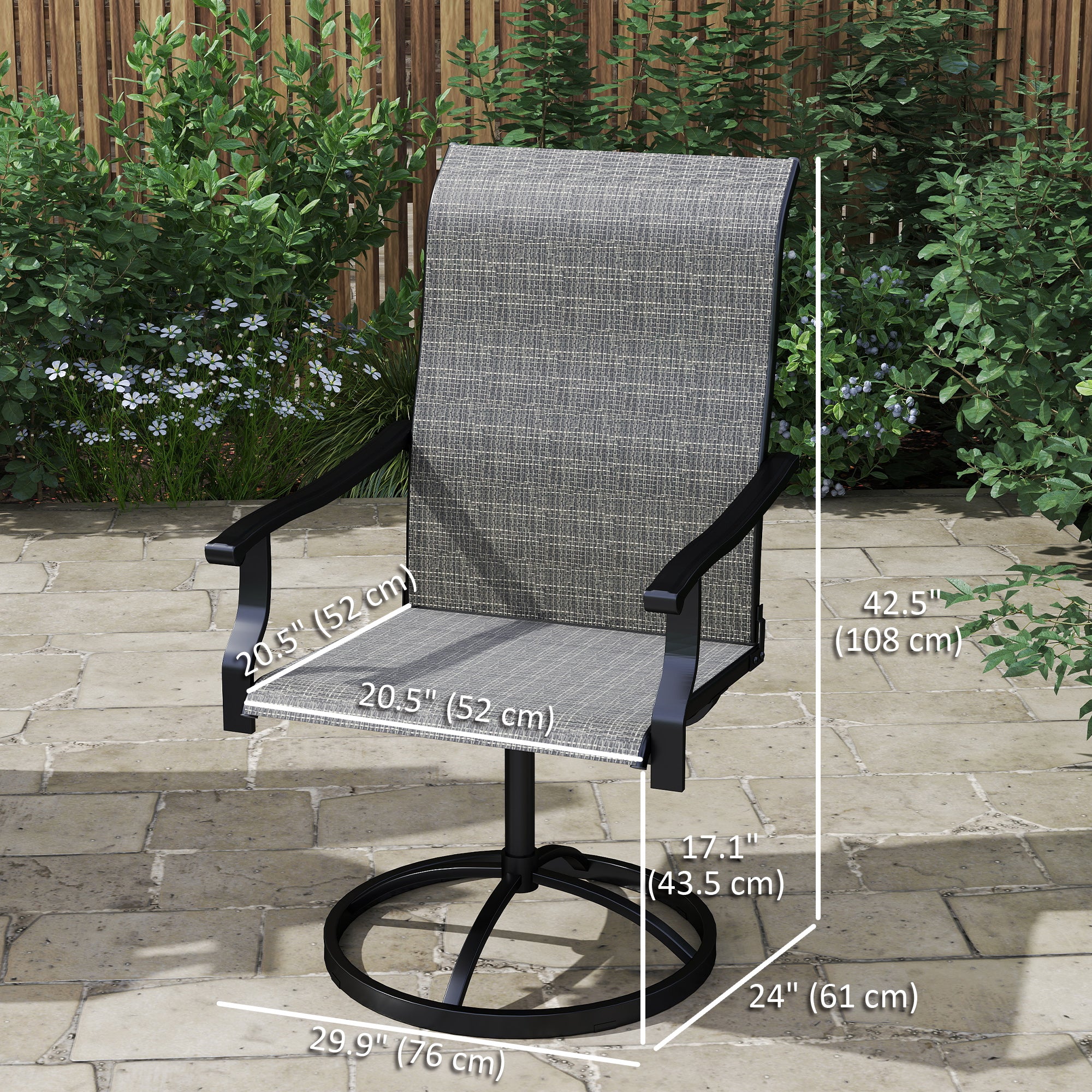 Outdoor Swivel Dining Chairs Set of 2, High Back Swivel Chairs with All Weather Mesh for Deck, Backyard, Poolside, Grey