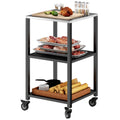 Outdoor Grill Cart, Pizza Oven Stand with Stainless Steel Top, 3-Tier Rolling Kitchen Prep Station with Wheels, Black