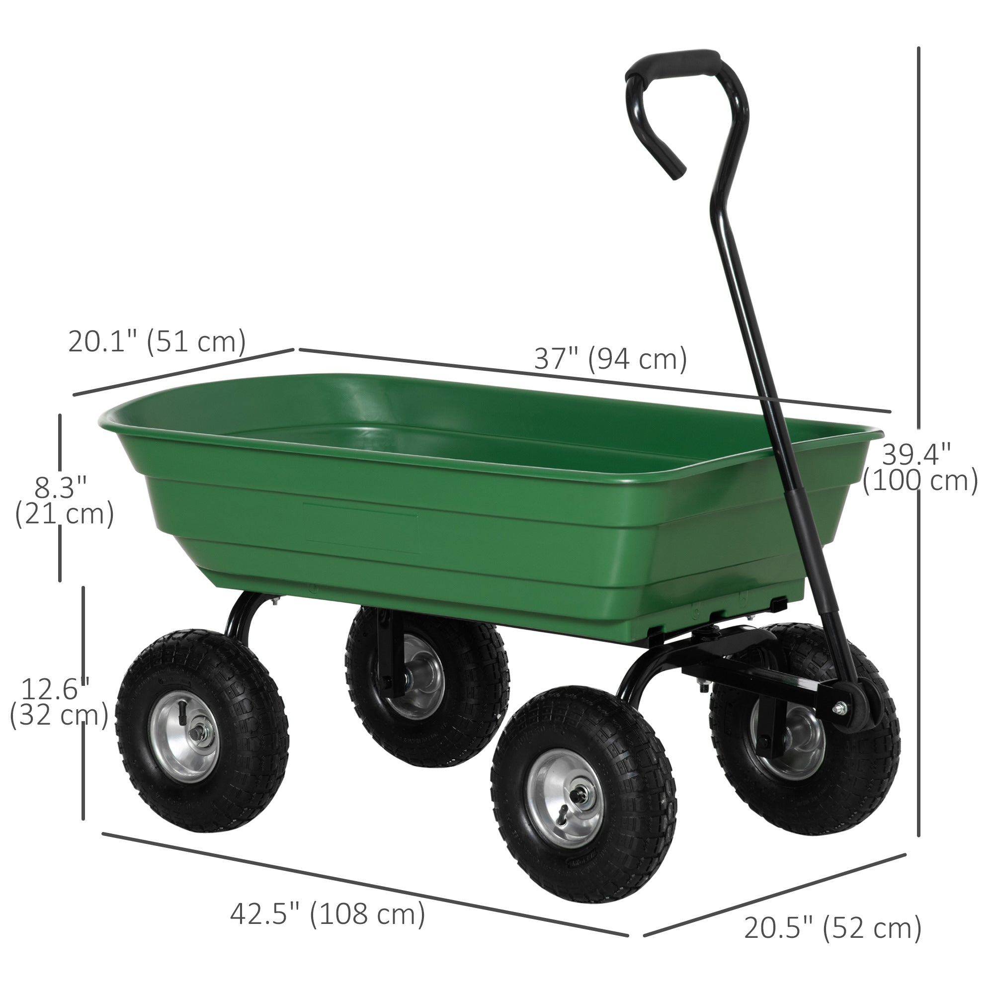 Steel Garden Cart with Handle and 10" Pneumatic Tires, Utility Wagon Cart for Garden, Patio, Lawn, 551 lbs Capacity