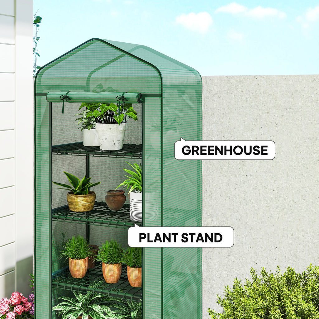 Portable Greenhouse, Outdoor Hot House Plant Flower Greenhouse with 4 Tier Shelves, PE Cover, Green