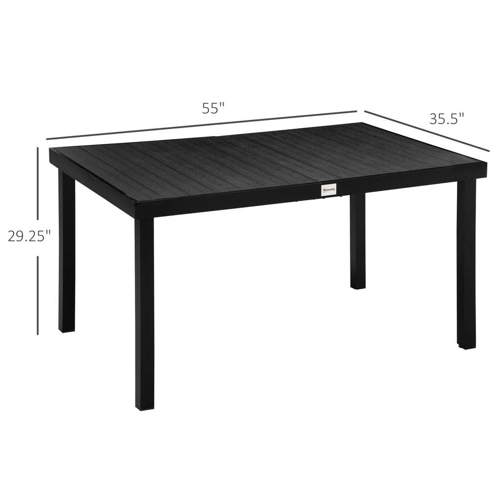 Aluminum Outdoor Dining Table for 6, Patio Rectangular Table, 55" W x 35.5" D x 29.25" H, Black