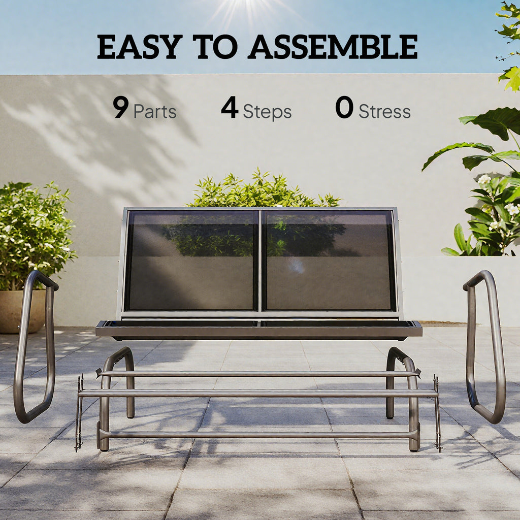 Patio Double Glider Bench Swing Chair Rocker Heavy-Duty Loveseat Outdoor Garden Rocking Bench Steel Frame Sling Fabric Seat Black