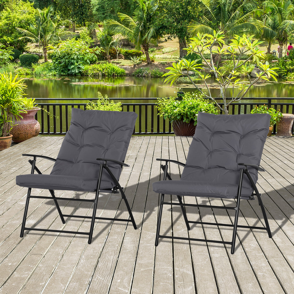 Set of 2 Outdoor Folding Chairs with Adjustable Backrest, Padded Camping Chairs for Outdoor Events, Grey