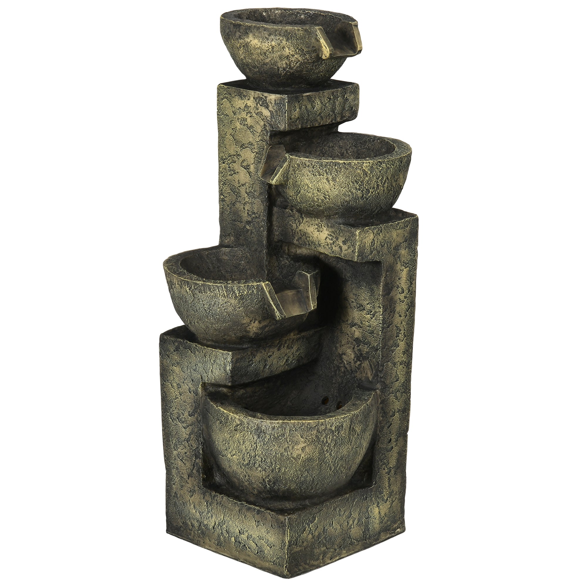 Outdoor Fountain Cascading Waterfall with 4-Tier Stone Look Bowls, Adjustable Flow & LED Lights for Patio Garden