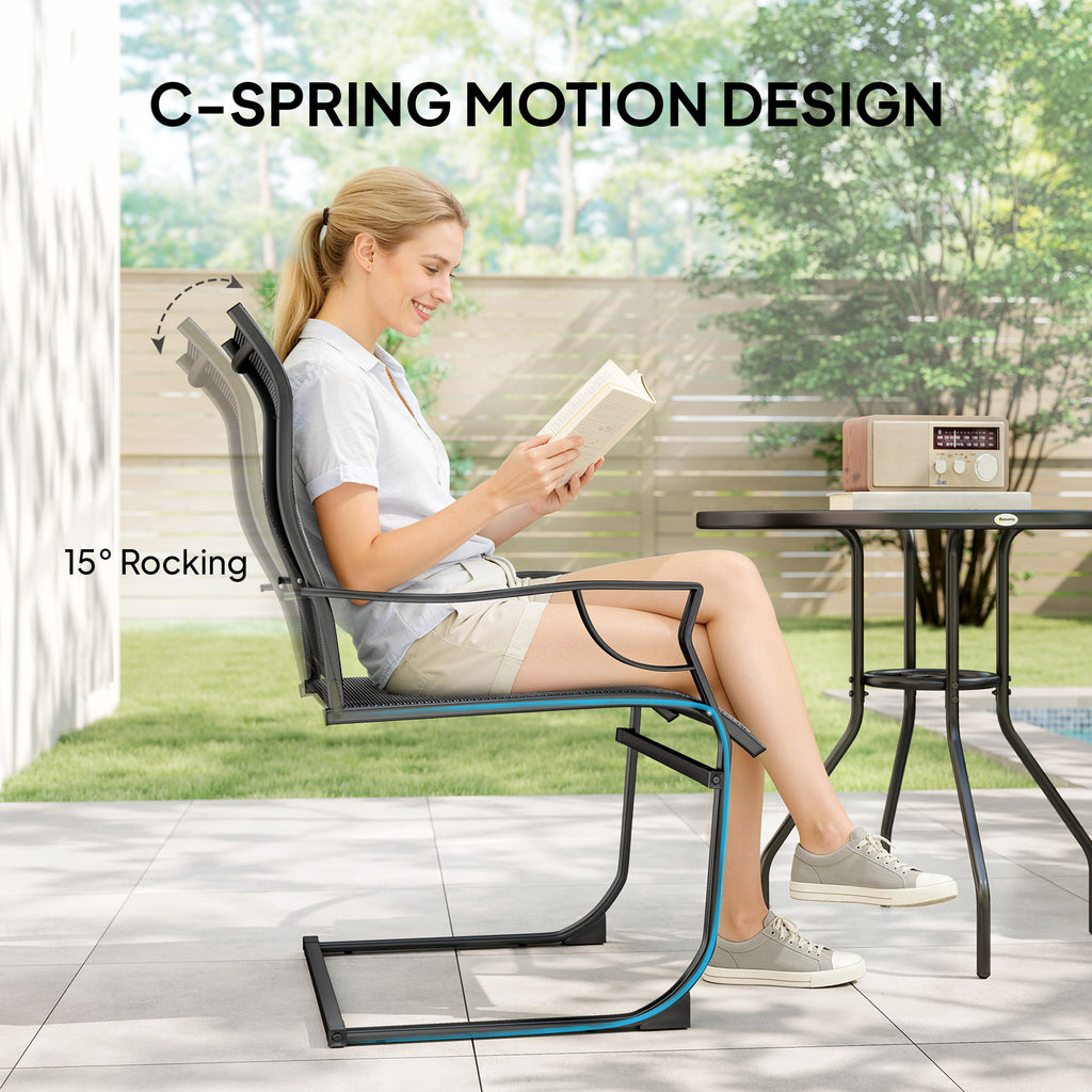 C Spring Motion Patio Chairs Set of 2 with Curved High Backrest, Armrest, All Weather Breathable Fabric, Metal Frame