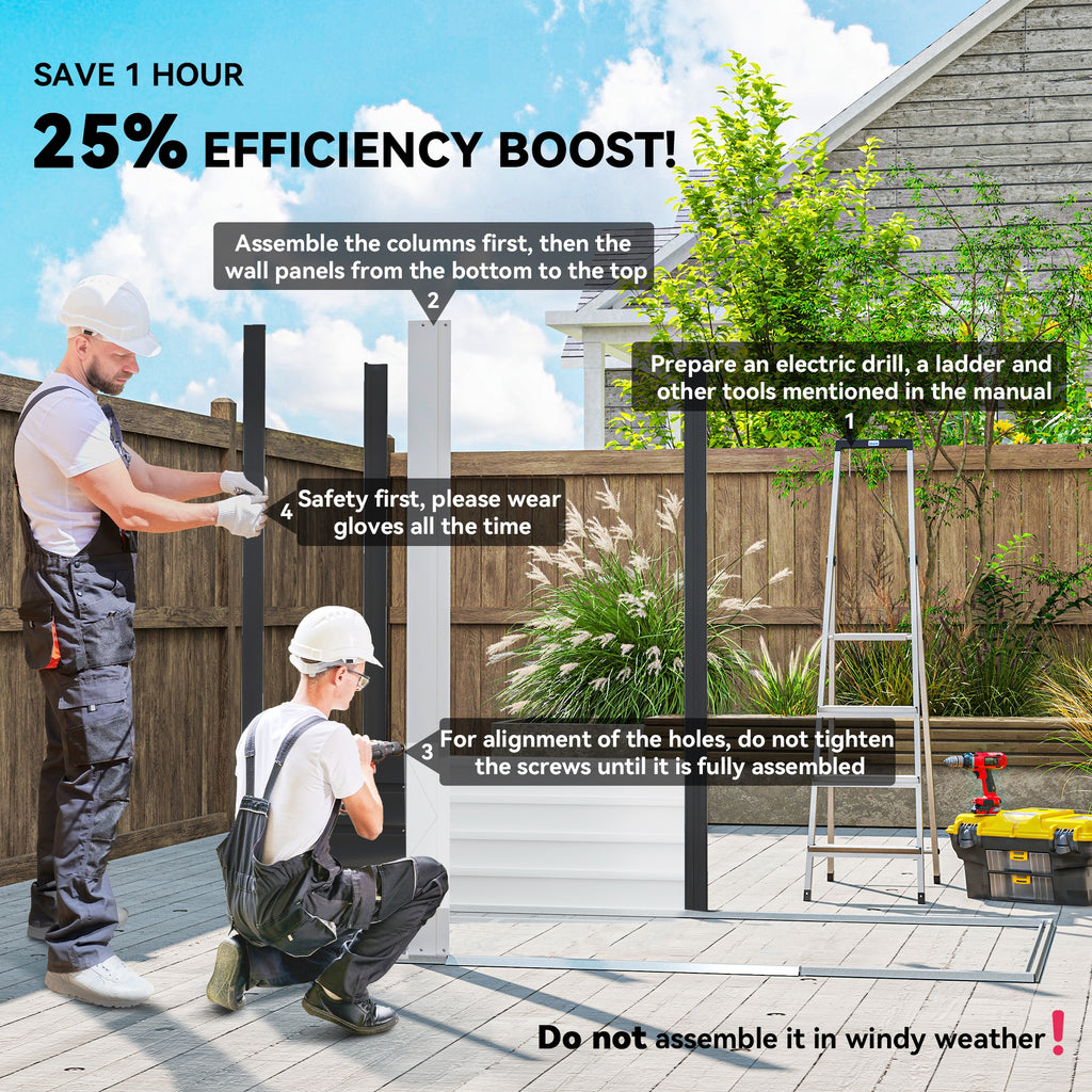 7.7' x 6.5' Outdoor Metal Garden Shed House Hut Gardening Tool Storage with Ventilation, Dark Grey