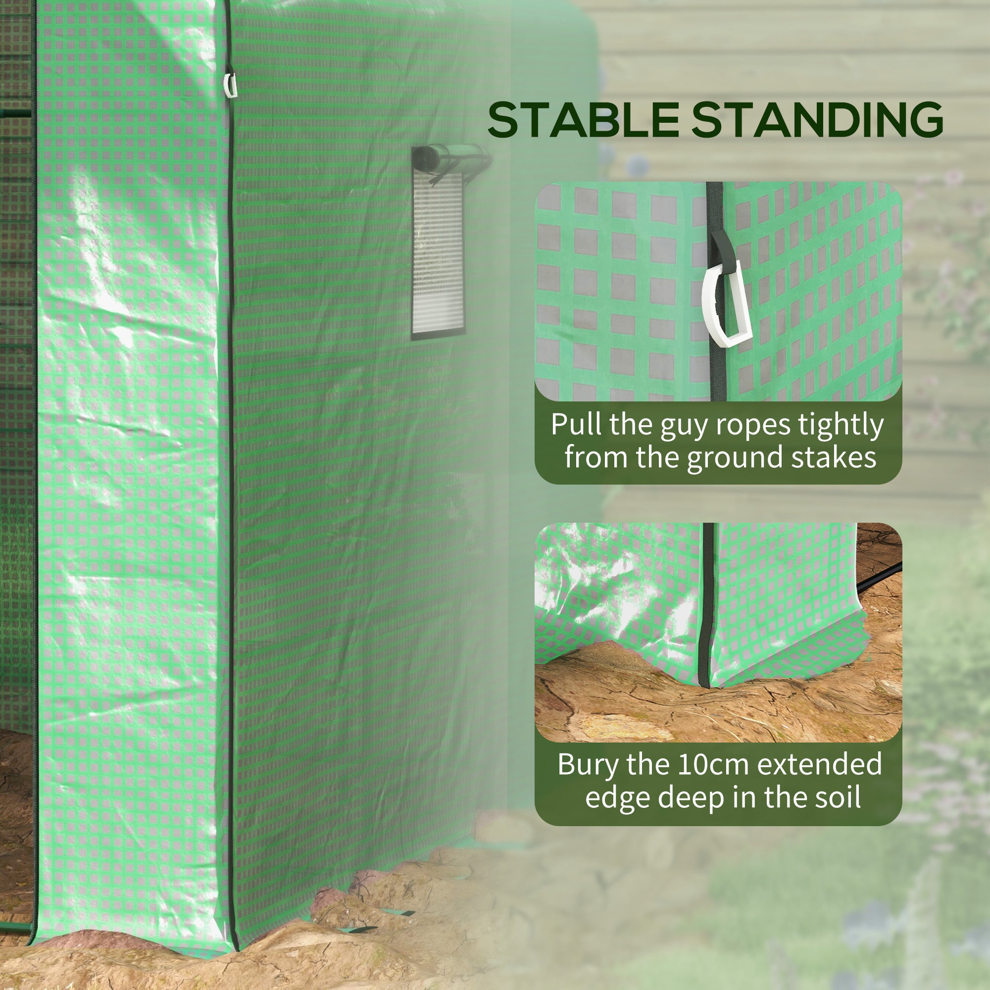 Walk-in Greenhouse with 3 Tier, Garden Plant Growhouse with Roll-up Door and Mesh Windows, 140 x 213 x 190 cm, Green