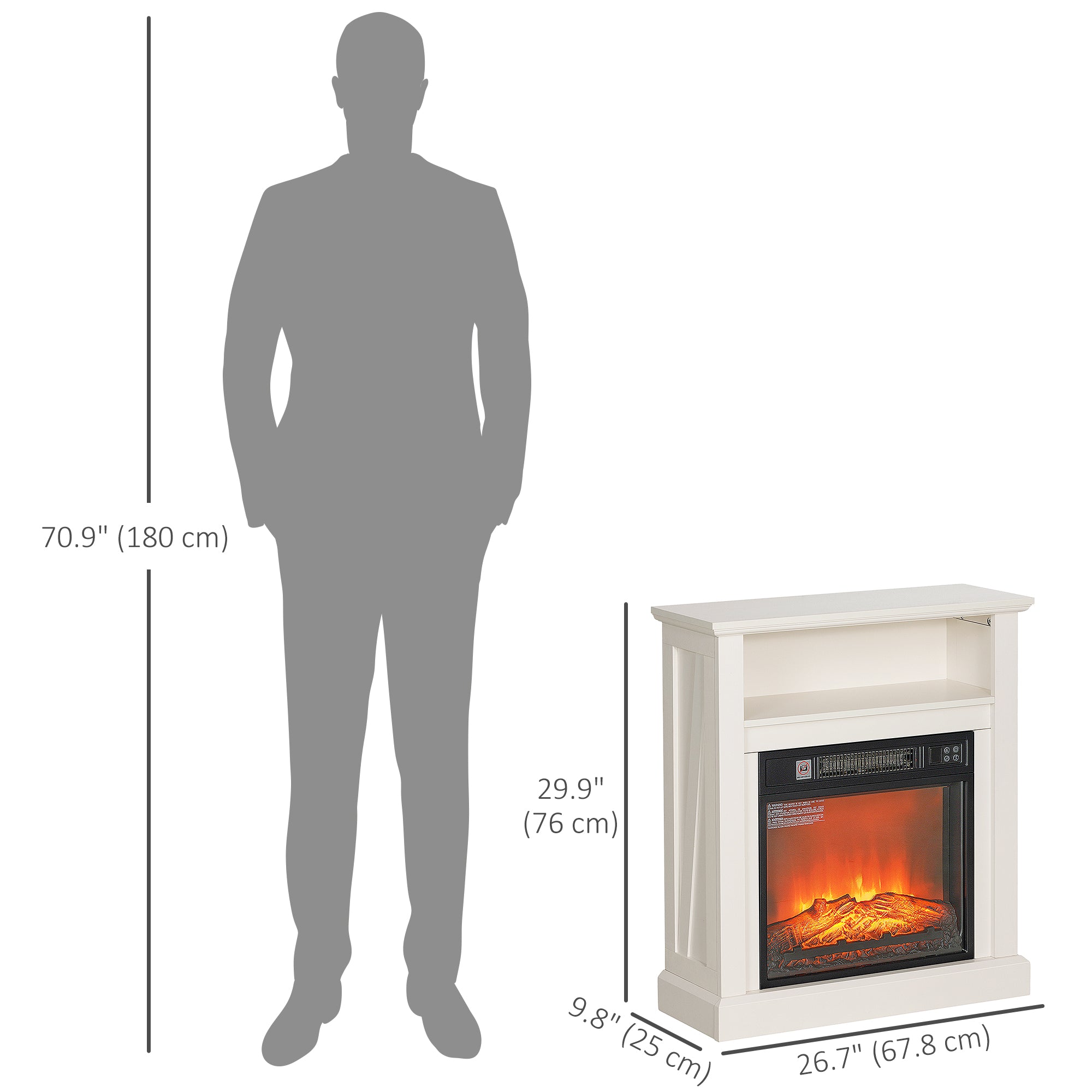 27" Freestanding Electric Fireplace with Mantel, 1400W Replaceable Fireplace Insert Heater with Timer, White