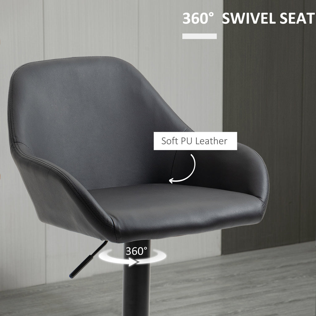 Adjustable Bar Stools Set of 2, Swivel Barstools with Footrest and Back, PU Leather and Steel Round Base, Black