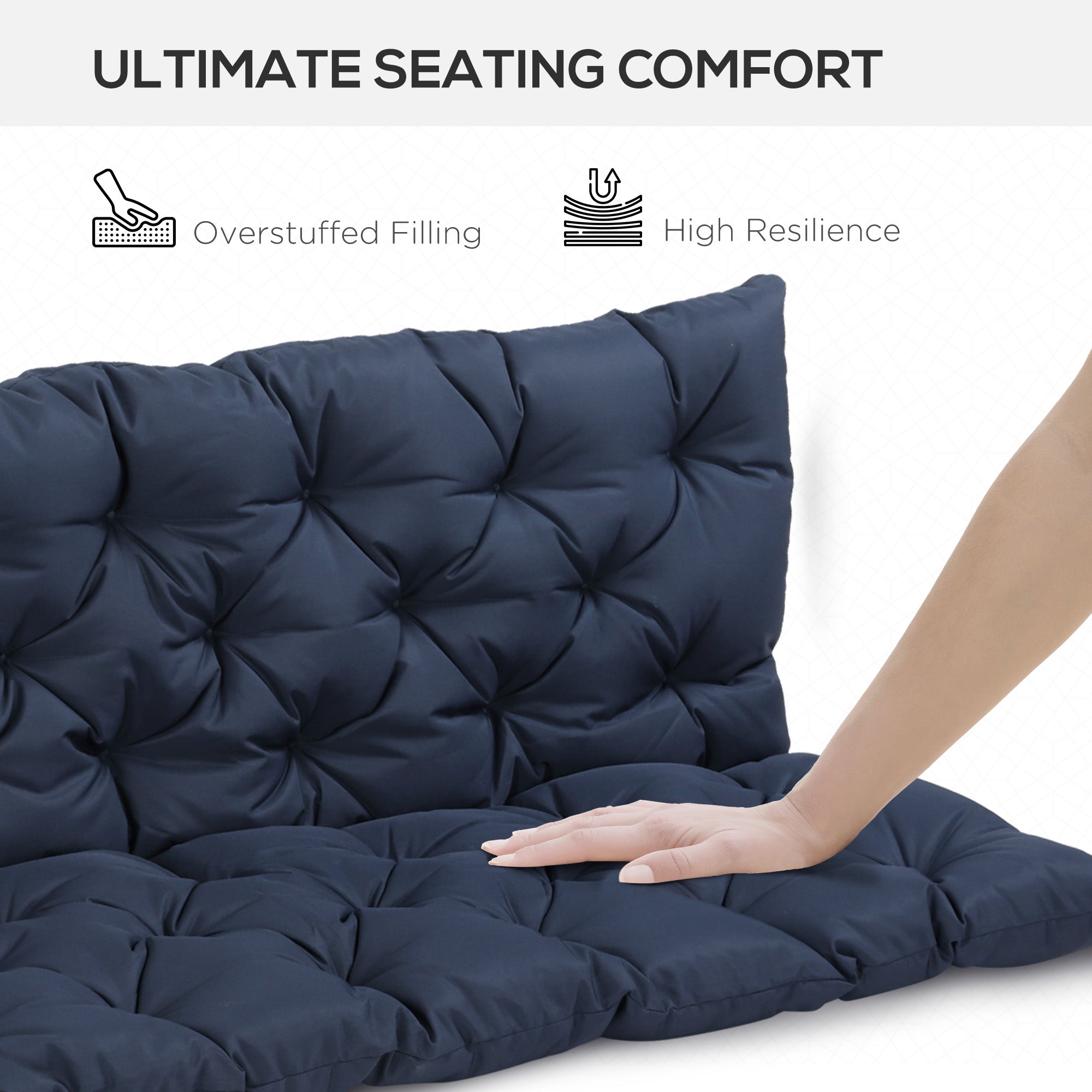Porch Swing Cushion Garden Bench Cushion with Backrest, Non-Slip 3-Seater Soft Pad, Dark Blue
