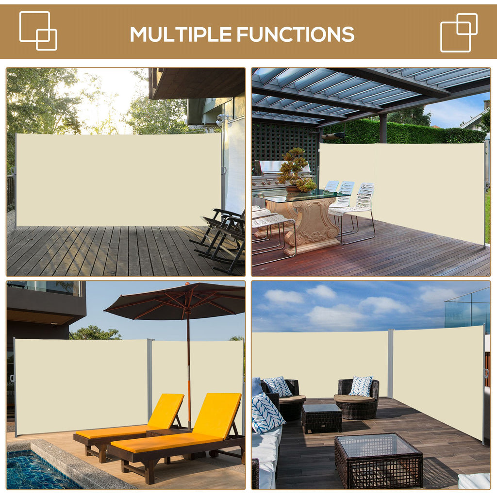118" x 79" Retractable Side Awning Patio Outdoor Folding Privacy Screen with Resistance to UV Rays & Wind, Cream White