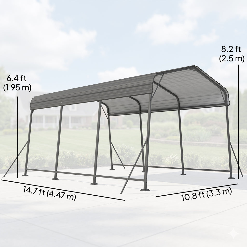 11 x 15FT Metal Carport, Heavy-Duty Carport Canopy with Reinforced Frame & Galvanized Steel Roof, Dark Grey