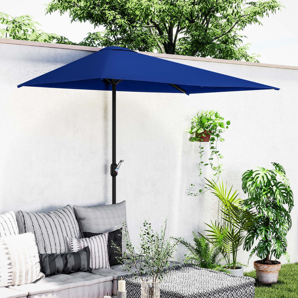8ft Half Round Umbrella Outdoor Balcony Parasol Patio Garden Outdoor Window Sun Shade w/ 5 Ribs
